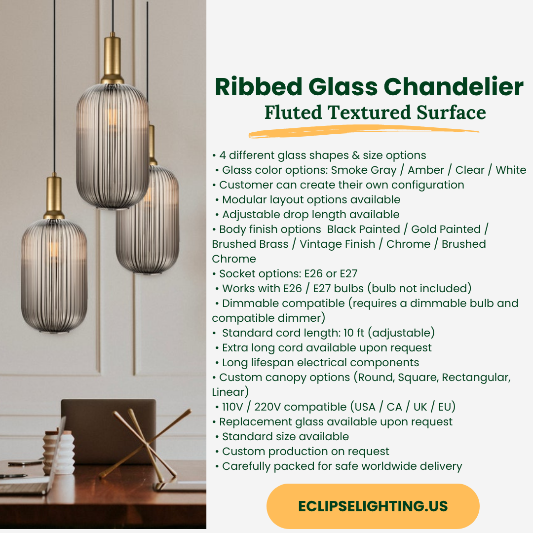 Opal White Ribbed Glass Pendant Light: Modern Stairwell Chandelier