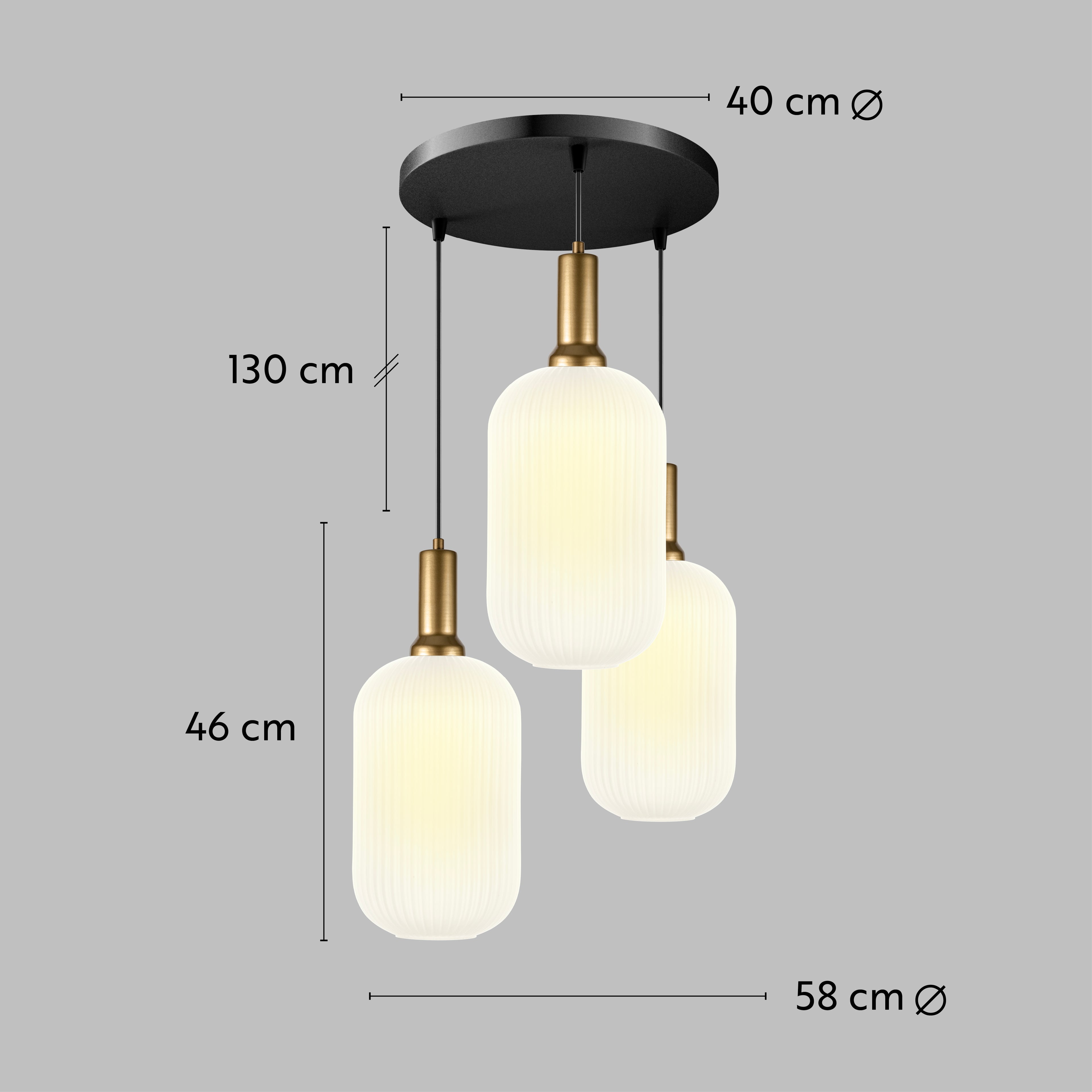 Long Glass Reeded Clear-Amber-Smoke Gray, Round Multi-Pendant Light for Stairs, Suitable for High Ceilings, 10 ft cord