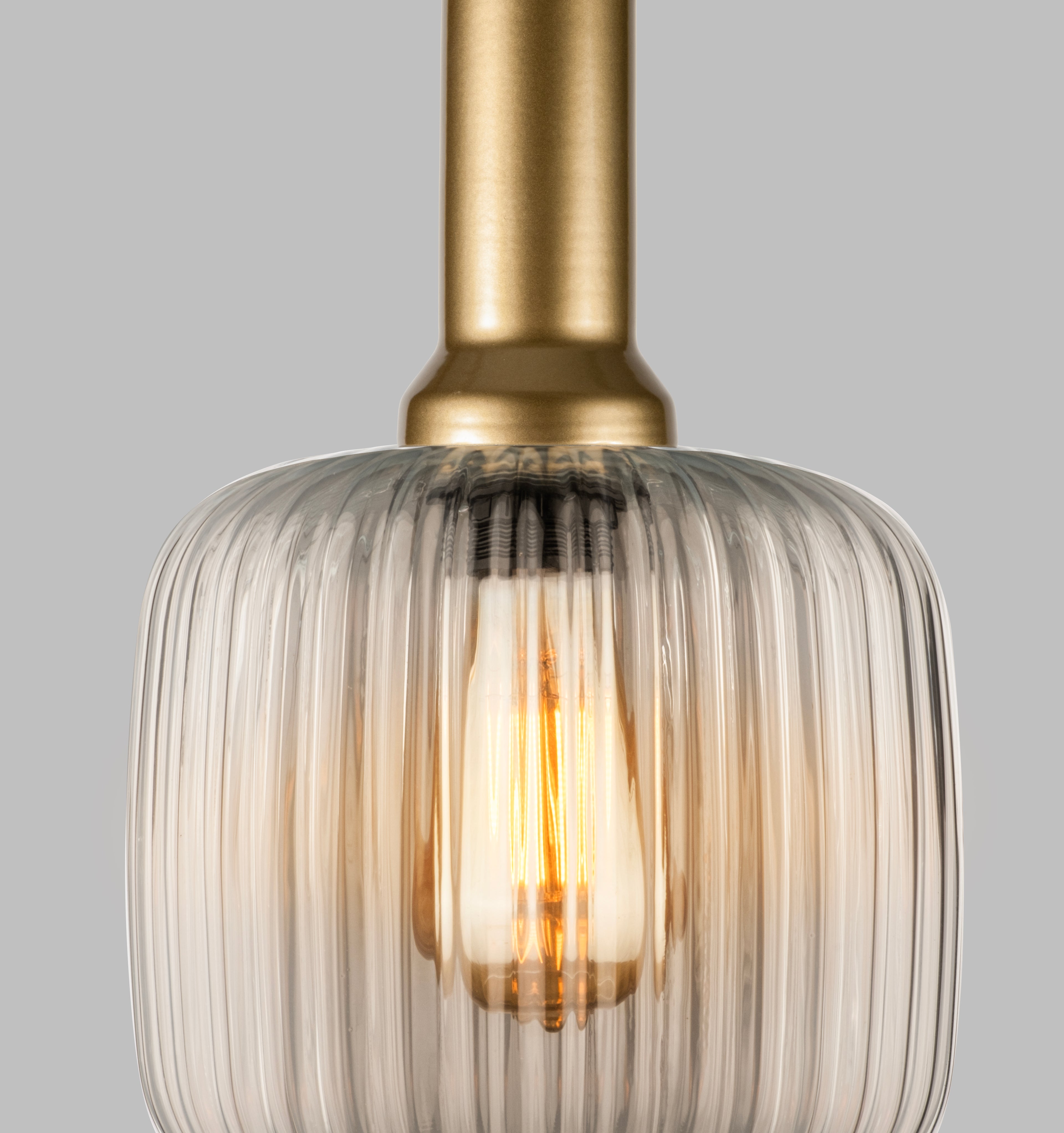 Mid Century Modern Ribbed Glass Pendant Light: Smoky Gray, Amber, Clear