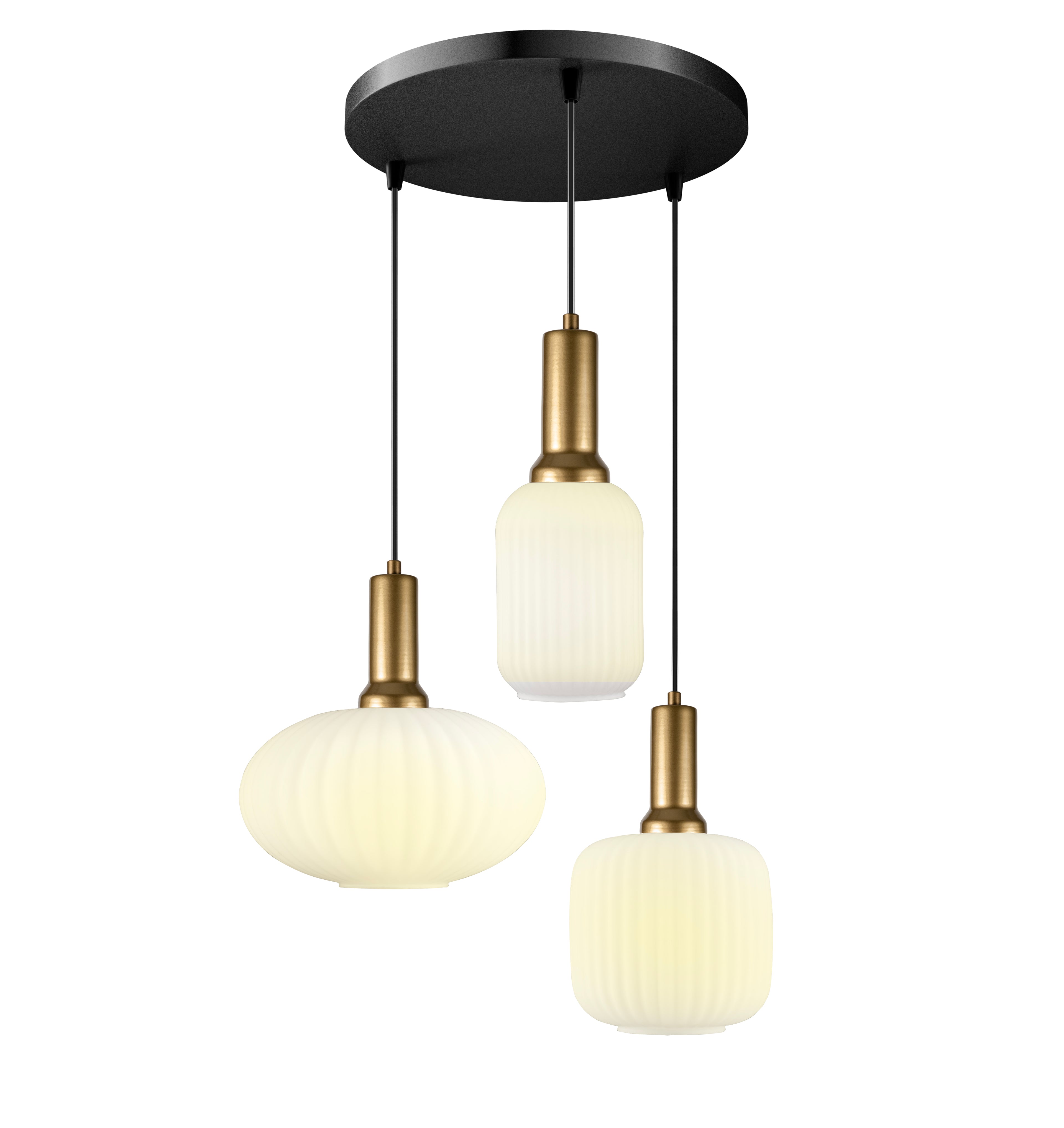 Milk Glass Multi Pendant Light Staircase, Custom Made Pendant Light, Mid-Century Modern, Ribbed -Pleated Glass, Organic Modern-Minimal