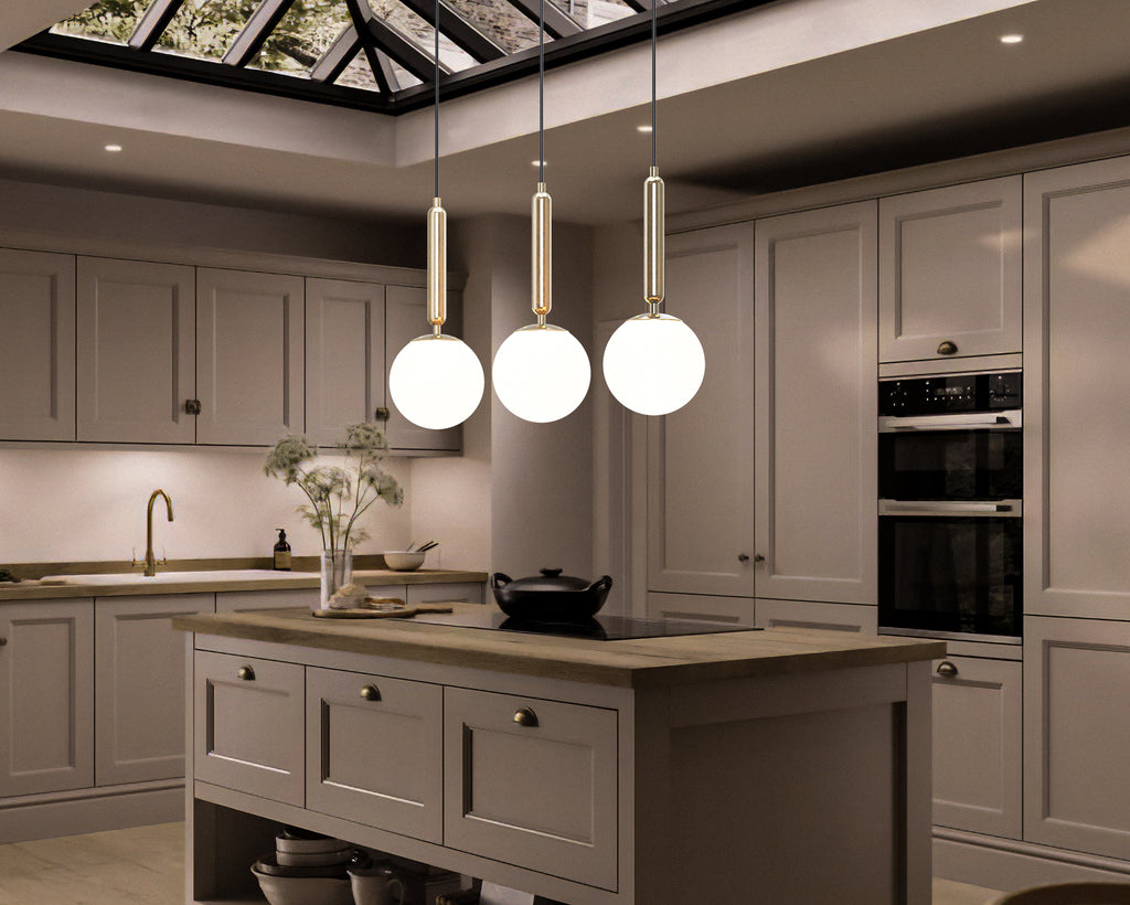 Mid Century Modern Globe Pendant Light: Black & Gold Linear Chandelier
