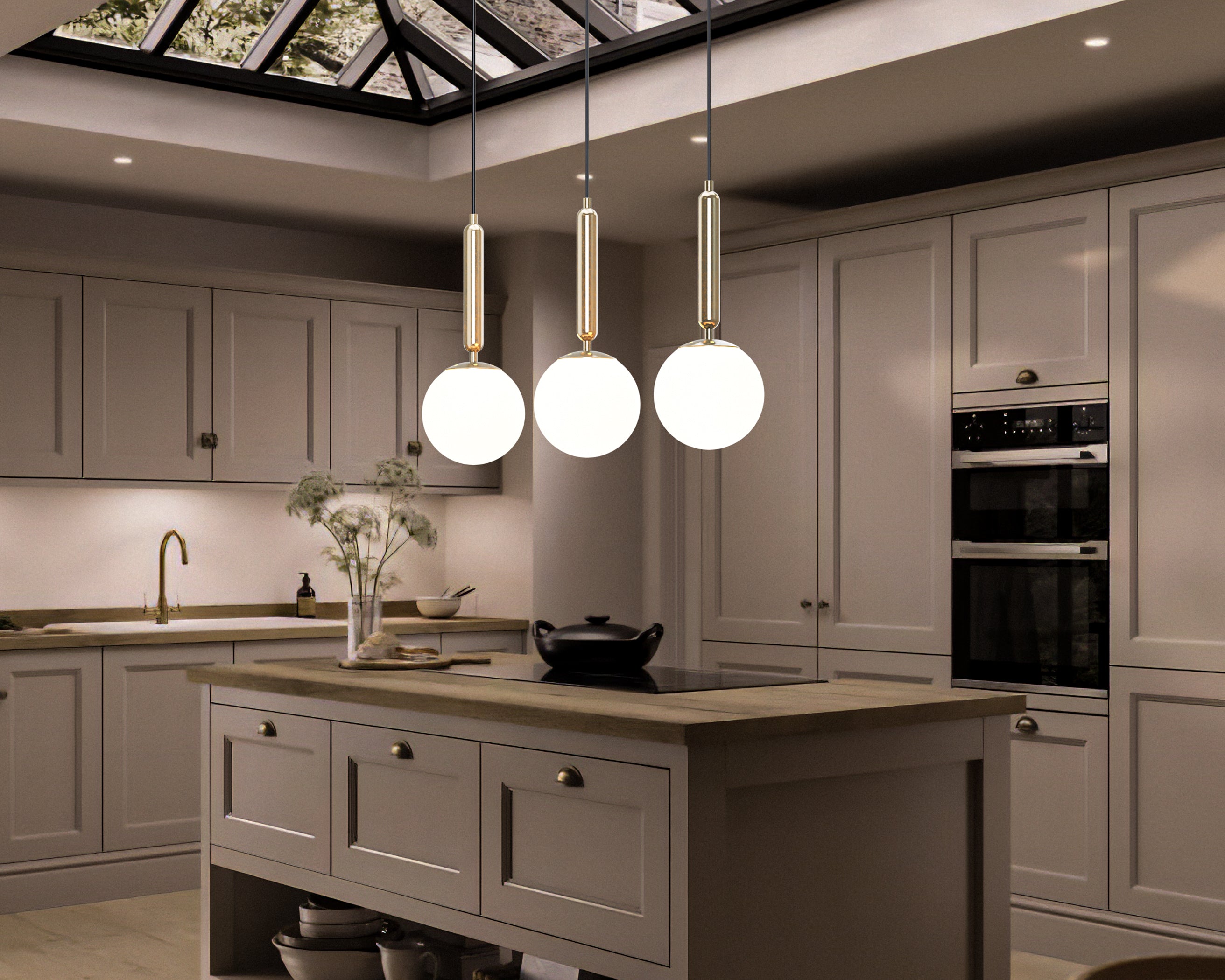Mid Century Modern Globe Pendant Light: Black & Gold Linear Chandelier