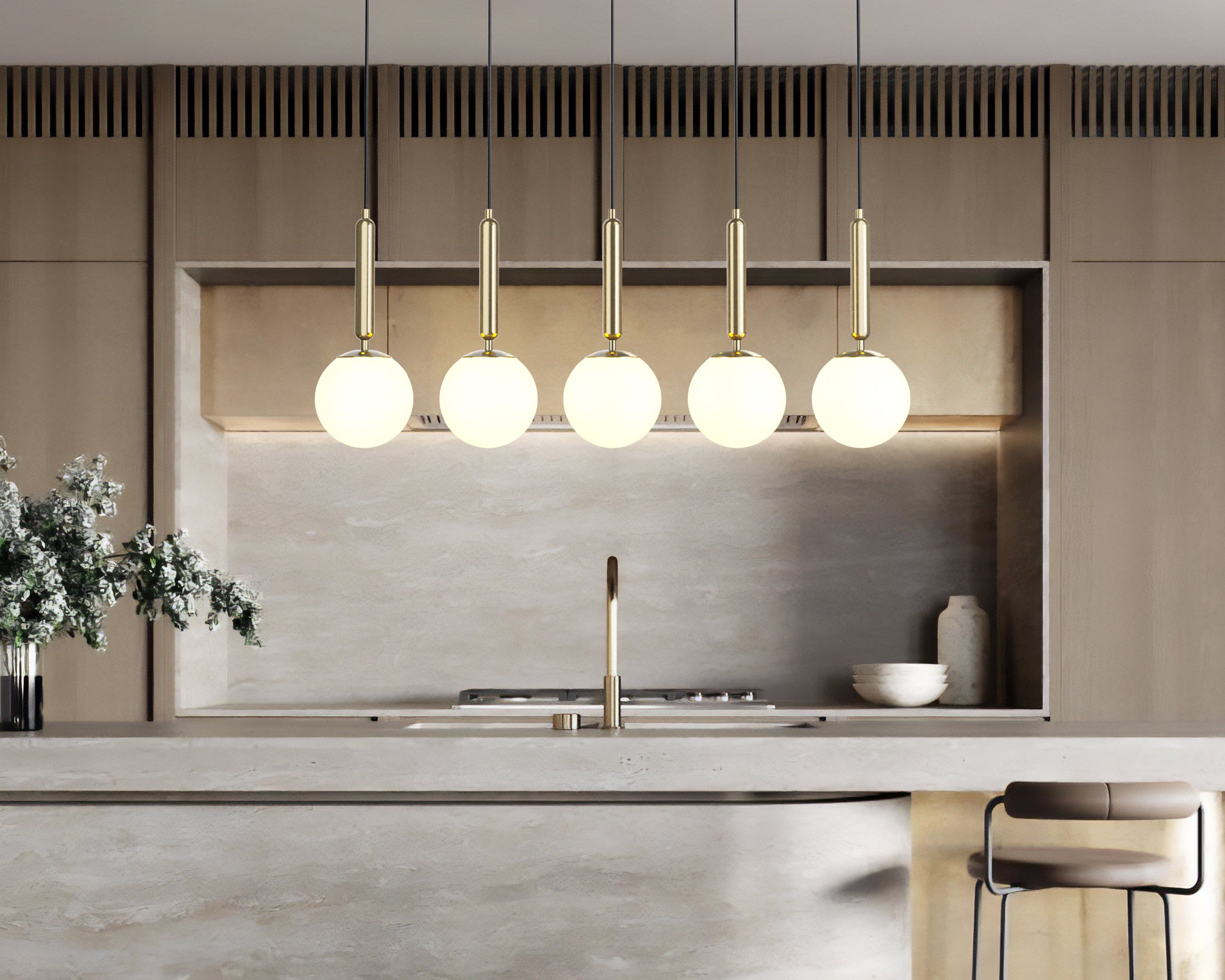Mid Century Modern Globe Pendant Light: Black & Gold Linear Chandelier