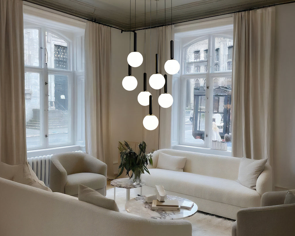 Mid Century Modern Globe Pendant Light: Cluster Chandelier, Adjustable Length