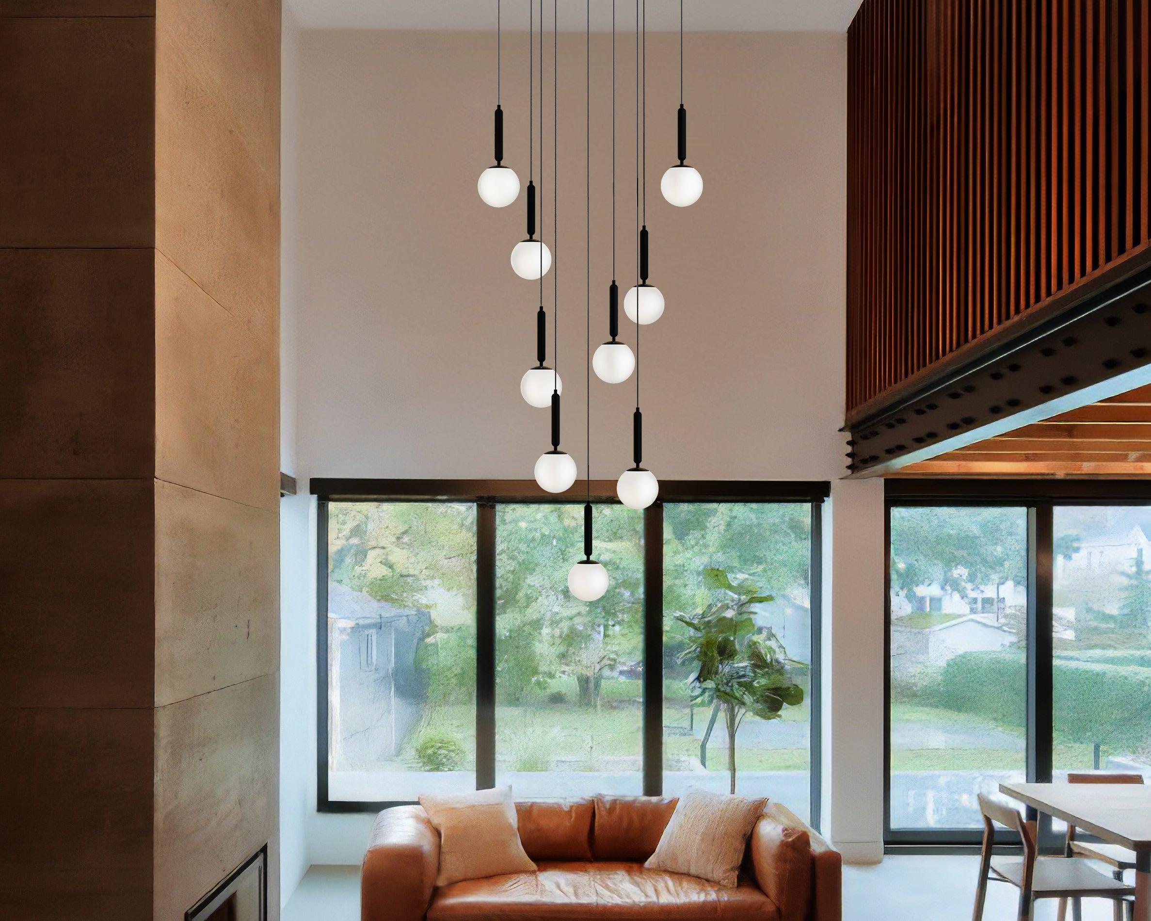 Mid Century Modern Globe Pendant Light: Cluster Chandelier, Adjustable Length