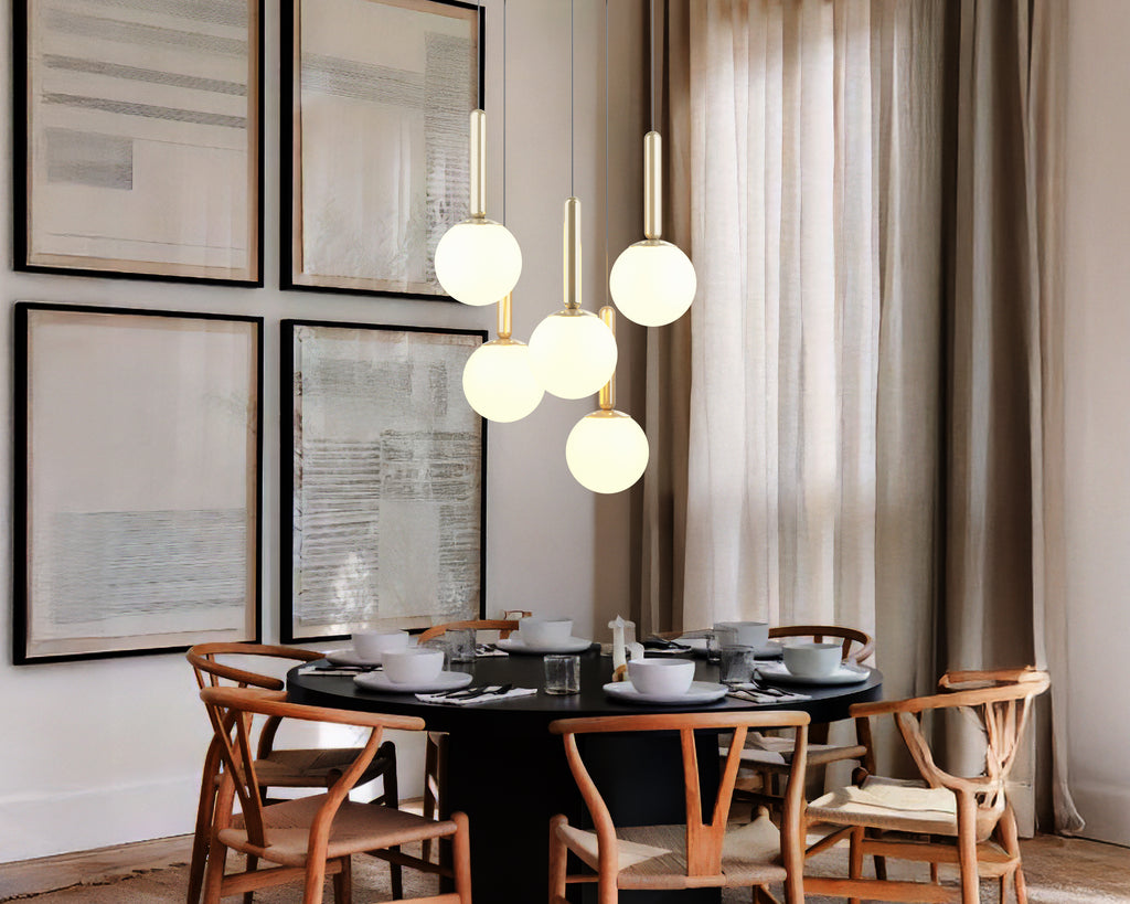 Mid Century Modern Globe Pendant Light: Cluster Chandelier, Adjustable Length