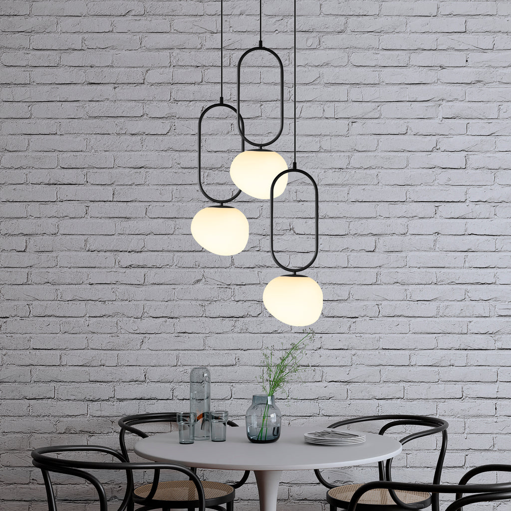 Modern Multi Light Pendant: Opal Glass Globe Stairwell Chandelier