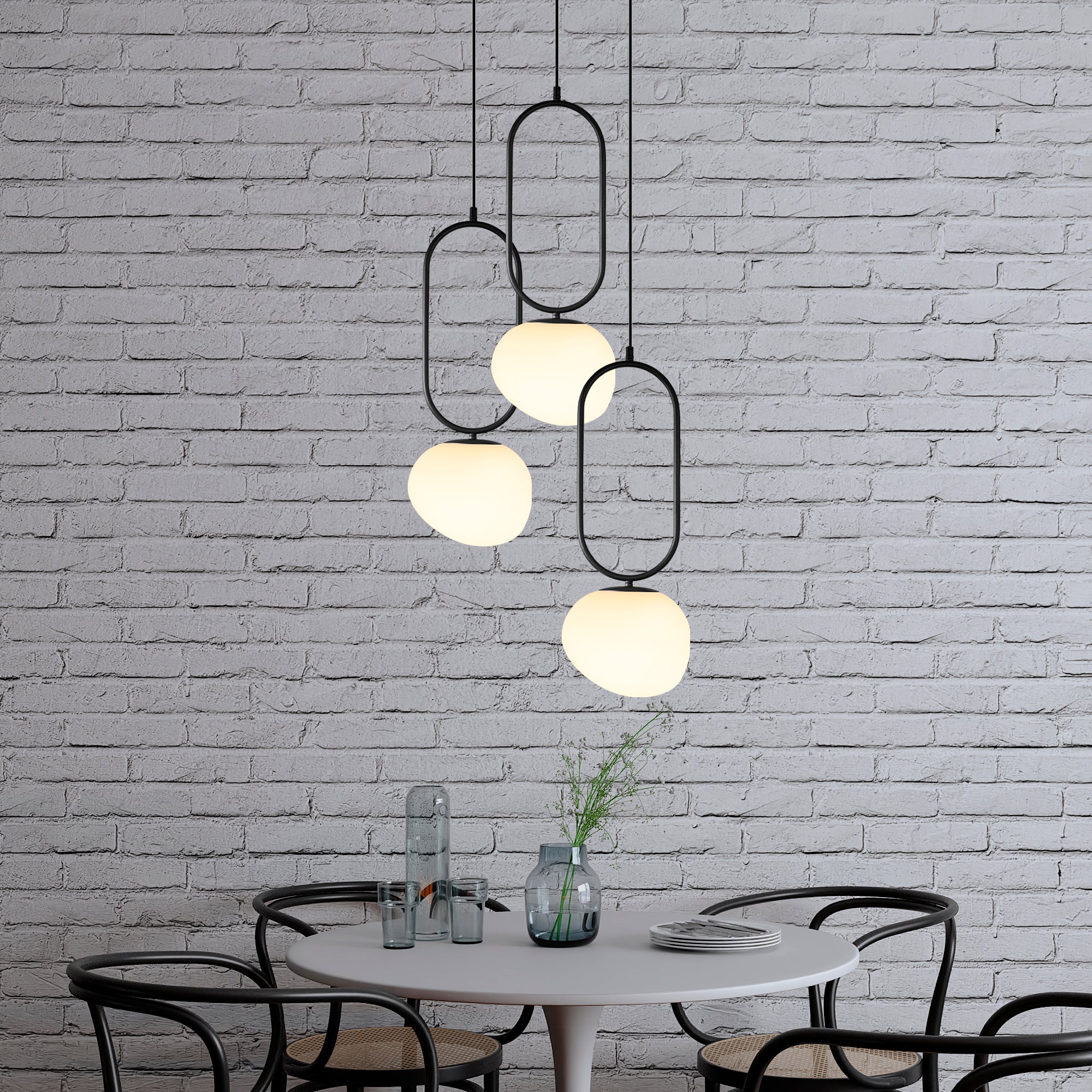 Modern Multi Light Pendant: Opal Glass Globe Stairwell Chandelier