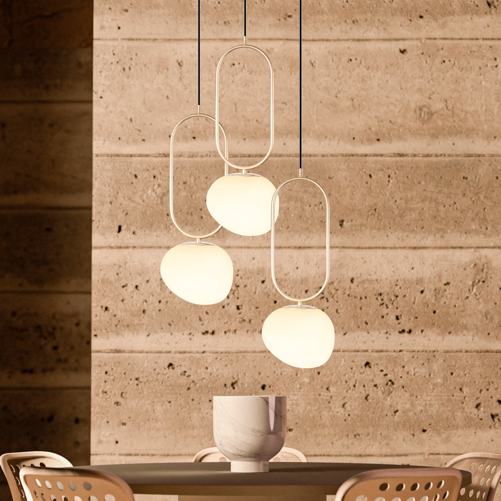 Modern Multi Light Pendant: Opal Glass Globe Stairwell Chandelier