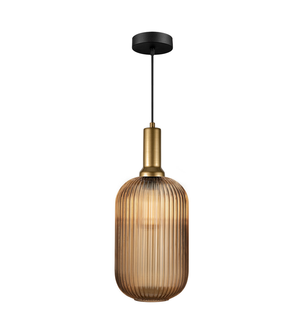 Amber Ribbed Glass Custom Made Modern Glass Pendant Light, Scandinavian Pendant Light for Kitchen Island, Large Hanging Glass Chandelier