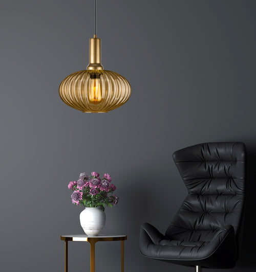 Amber Modern Glass Pendant Light, Custom Ribbed Glass Pendant Lighting, Multi Lighting for Stairwell Long Chandelier, Elegant Light Fixture