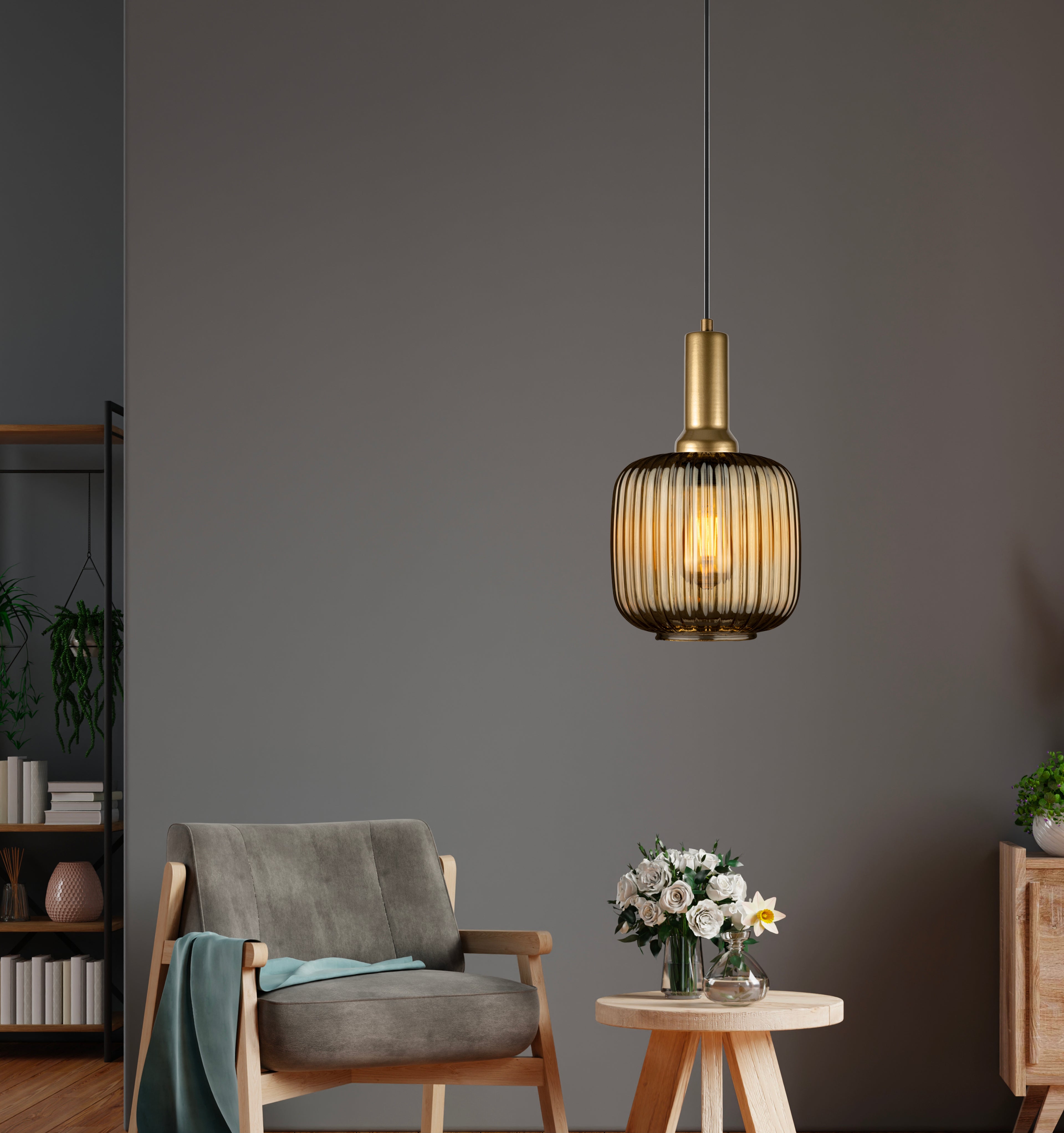 Amber Ribbed Glass Modern Pendant lighting, Custom Glass Pendant Lighting, Multi Lighting for Stairwell Long Chandelier, Minimalist Pendant