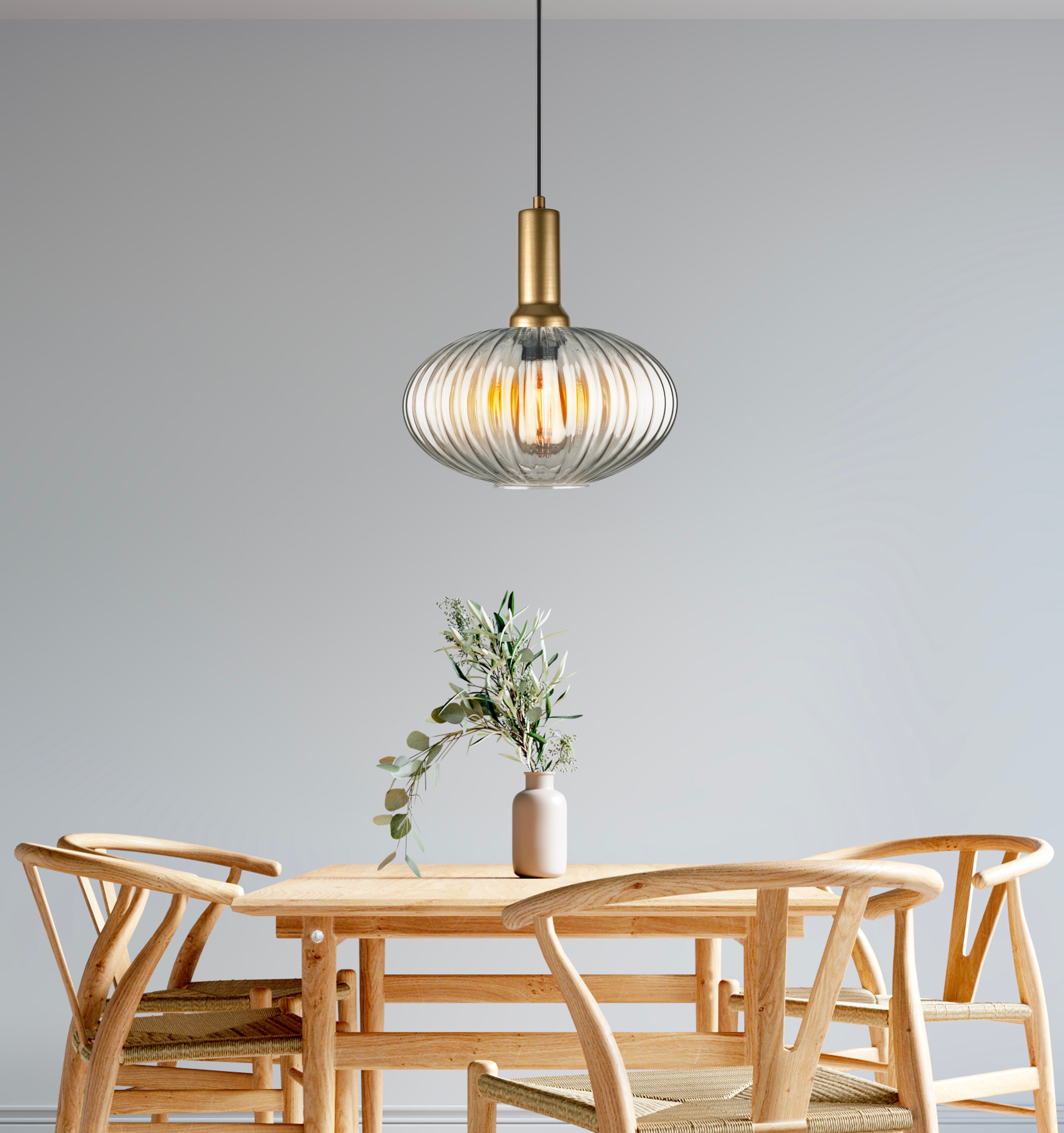 Amber Modern Glass Pendant Light, Custom Ribbed Glass Pendant Lighting, Multi Lighting for Stairwell Long Chandelier, Elegant Light Fixture