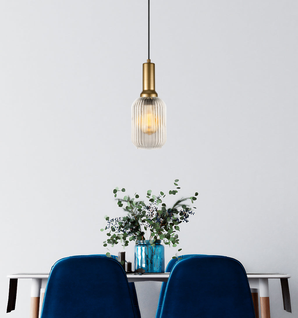 Clear Ribbed Modern Glass Pendant Lighting, Custom Glass Pendant Lighting, Multi Lighting for Stairwell Long Chandelier