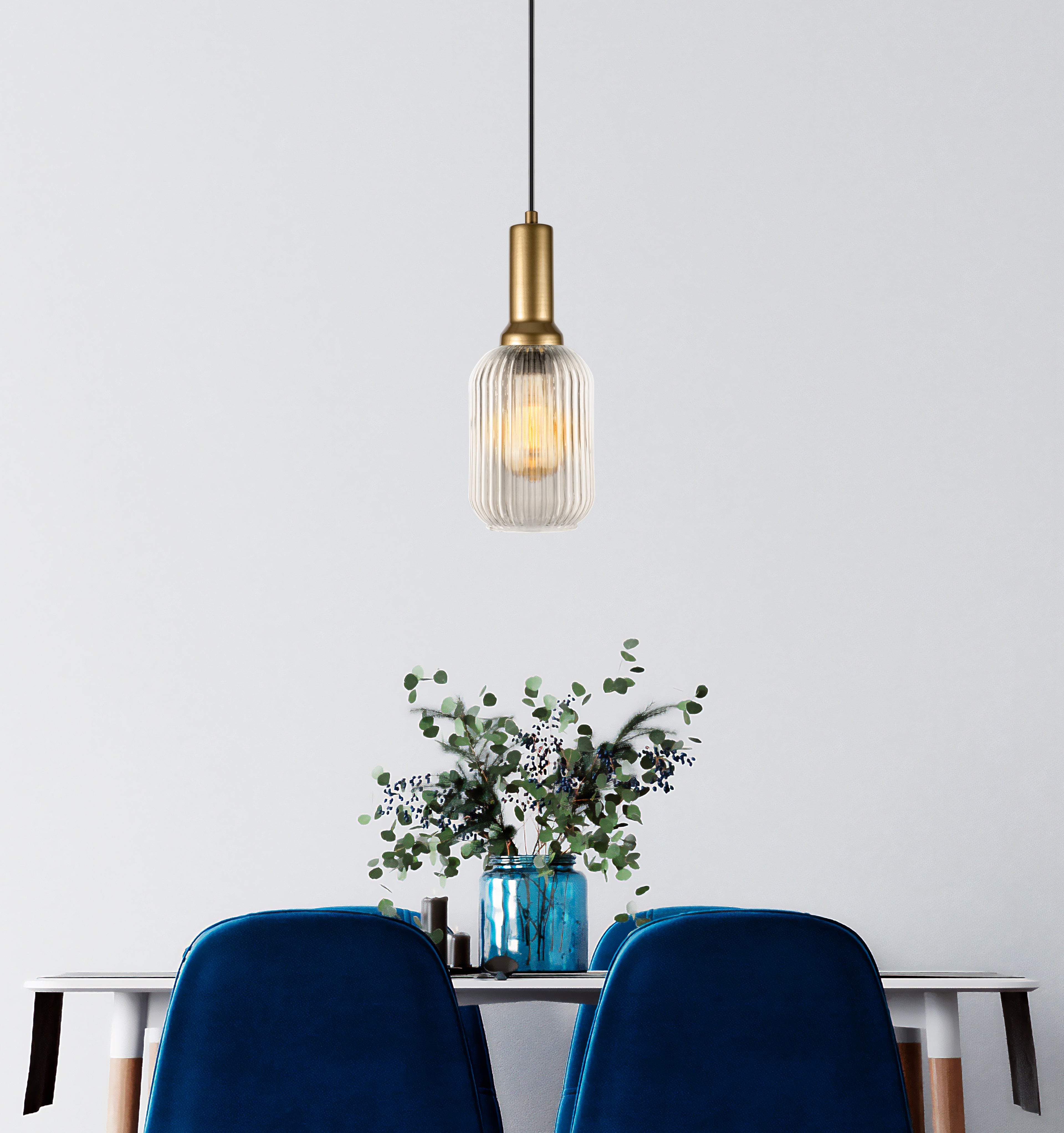 Clear Ribbed Modern Glass Pendant Lighting, Custom Glass Pendant Lighting, Multi Lighting for Stairwell Long Chandelier