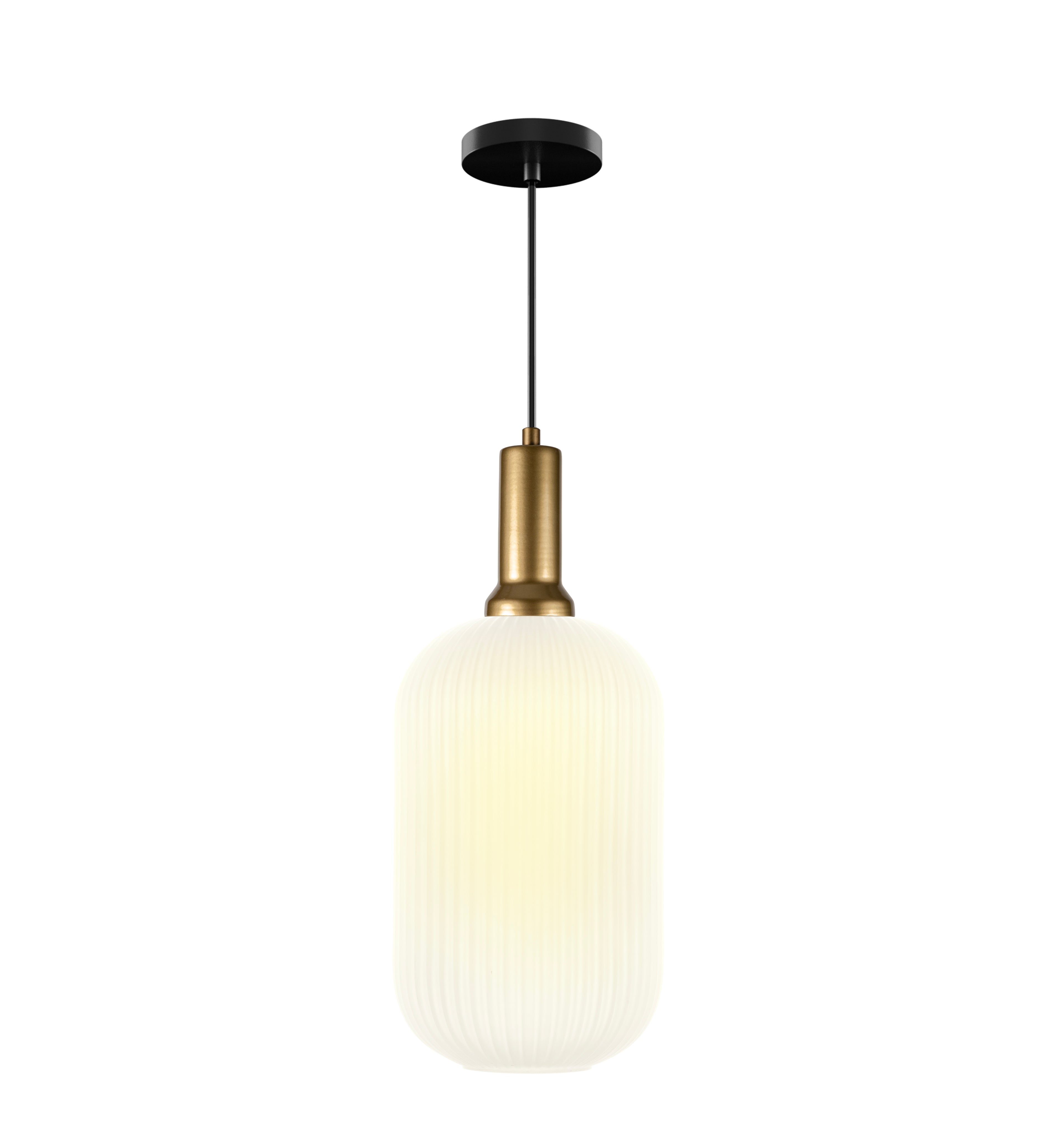 Amber Ribbed Glass Custom Made Modern Glass Pendant Light, Scandinavian Pendant Light for Kitchen Island, Large Hanging Glass Chandelier