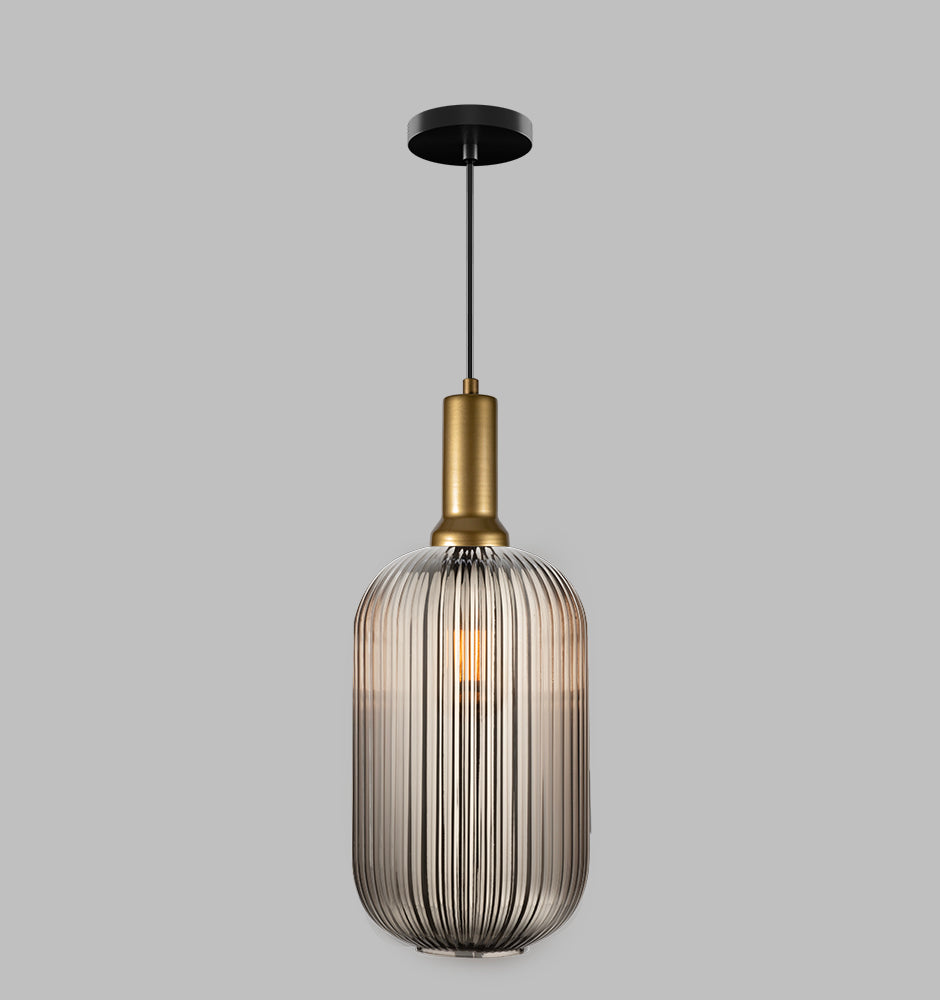 Amber Ribbed Glass Custom Made Modern Glass Pendant Light, Scandinavian Pendant Light for Kitchen Island, Large Hanging Glass Chandelier
