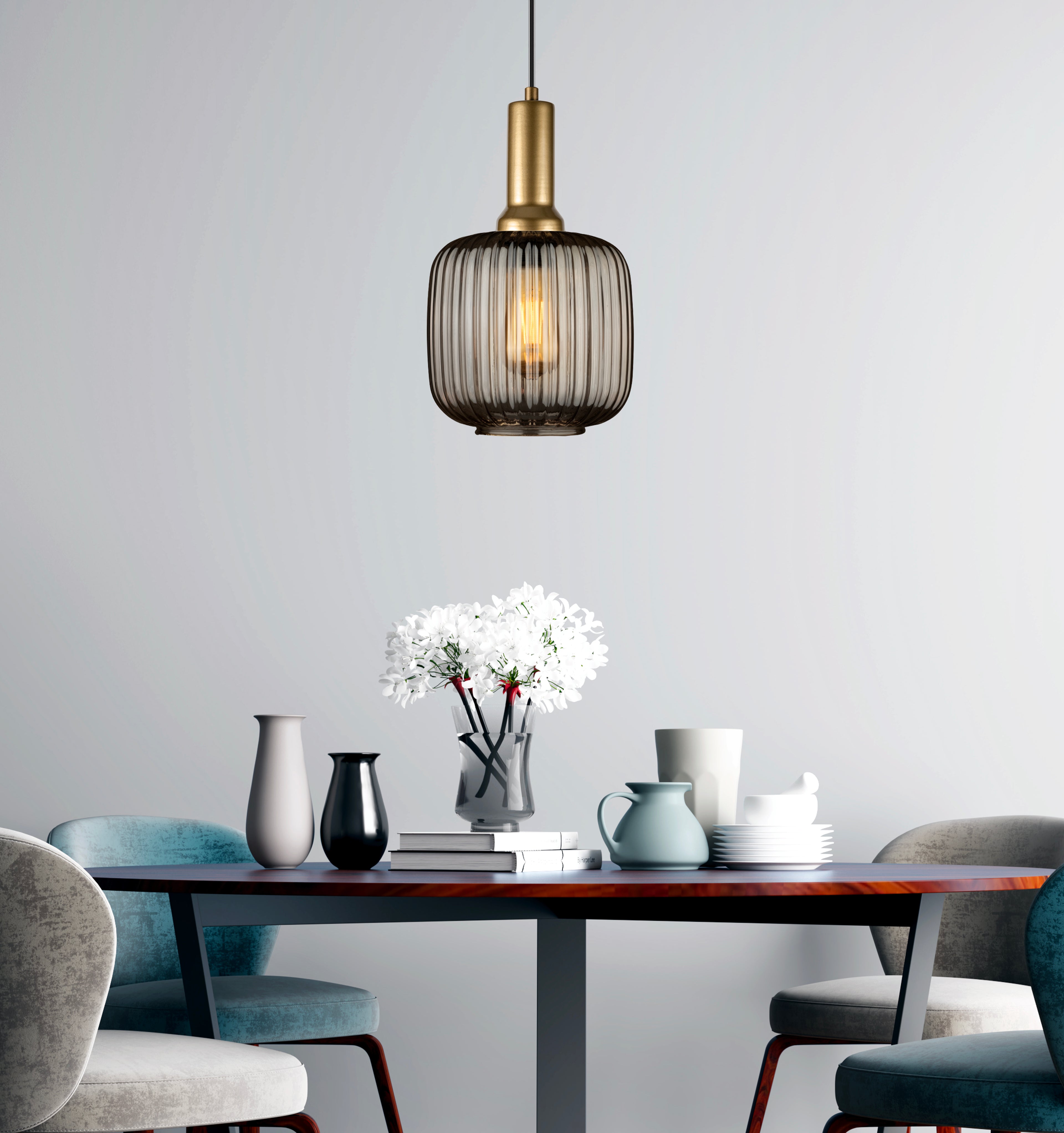 Amber Ribbed Glass Modern Pendant lighting, Custom Glass Pendant Lighting, Multi Lighting for Stairwell Long Chandelier, Minimalist Pendant