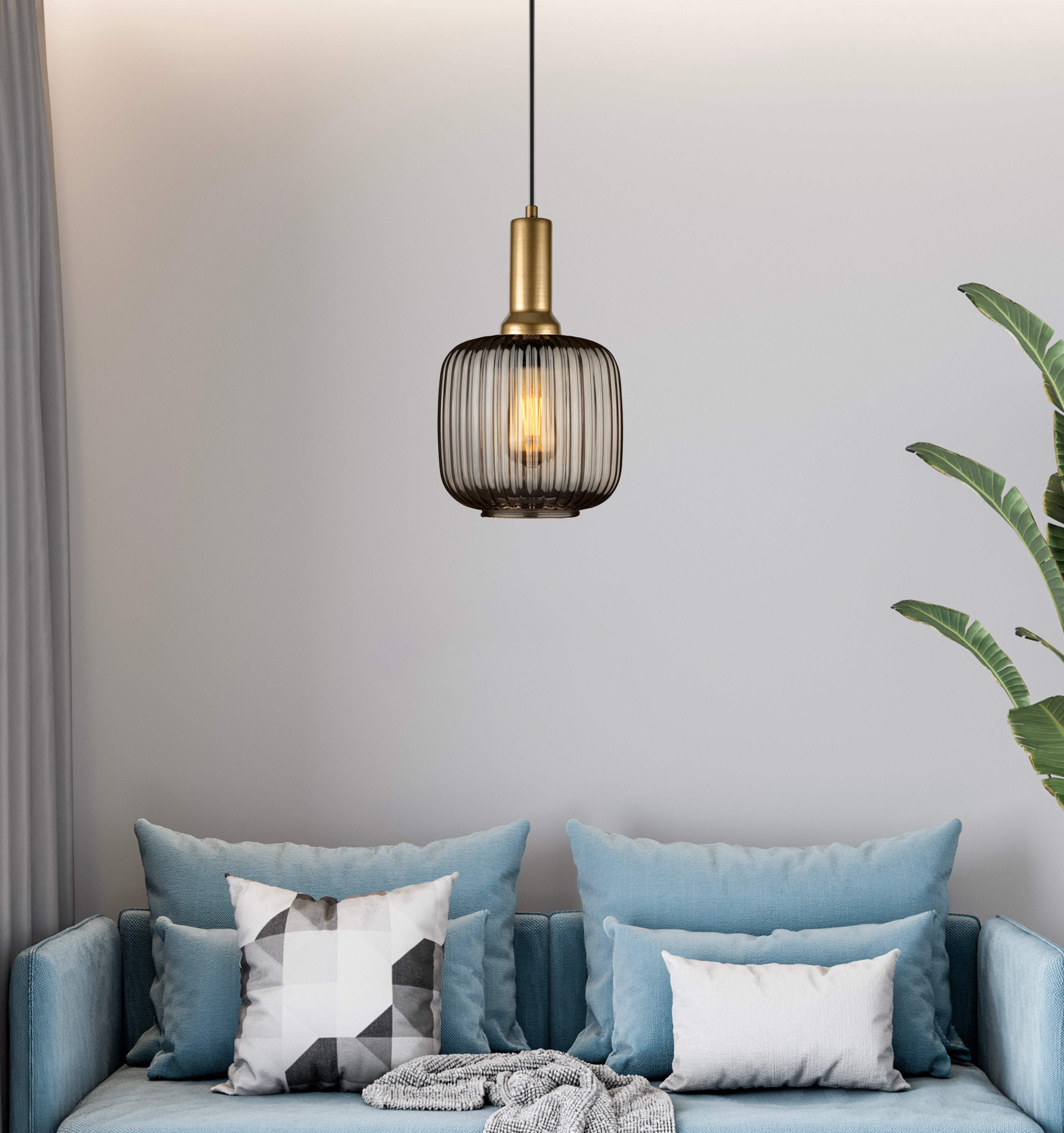 Amber Ribbed Glass Modern Pendant lighting, Custom Glass Pendant Lighting, Multi Lighting for Stairwell Long Chandelier, Minimalist Pendant