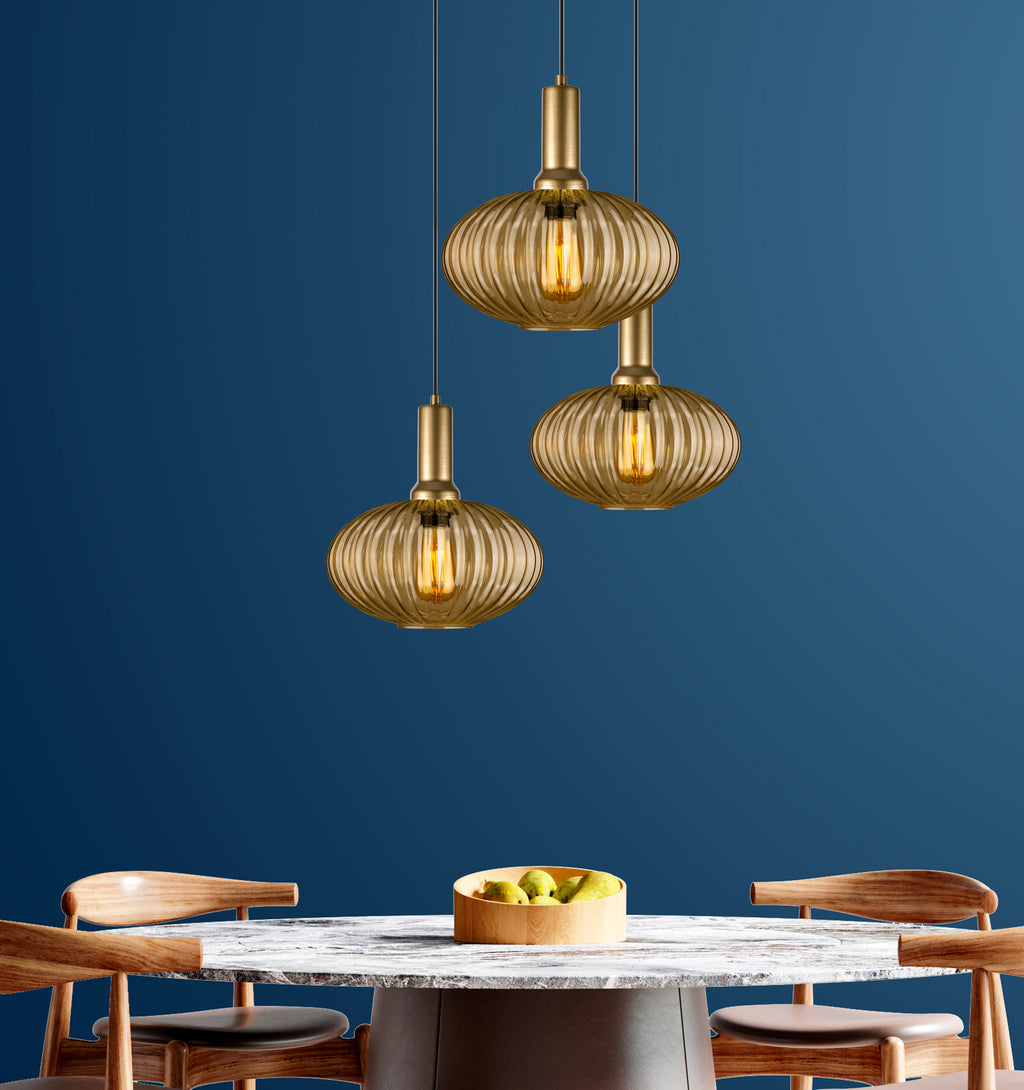 Amber Modern Glass Pendant Light, Custom Ribbed Glass Pendant Lighting, Multi Lighting for Stairwell Long Chandelier, Elegant Light Fixture
