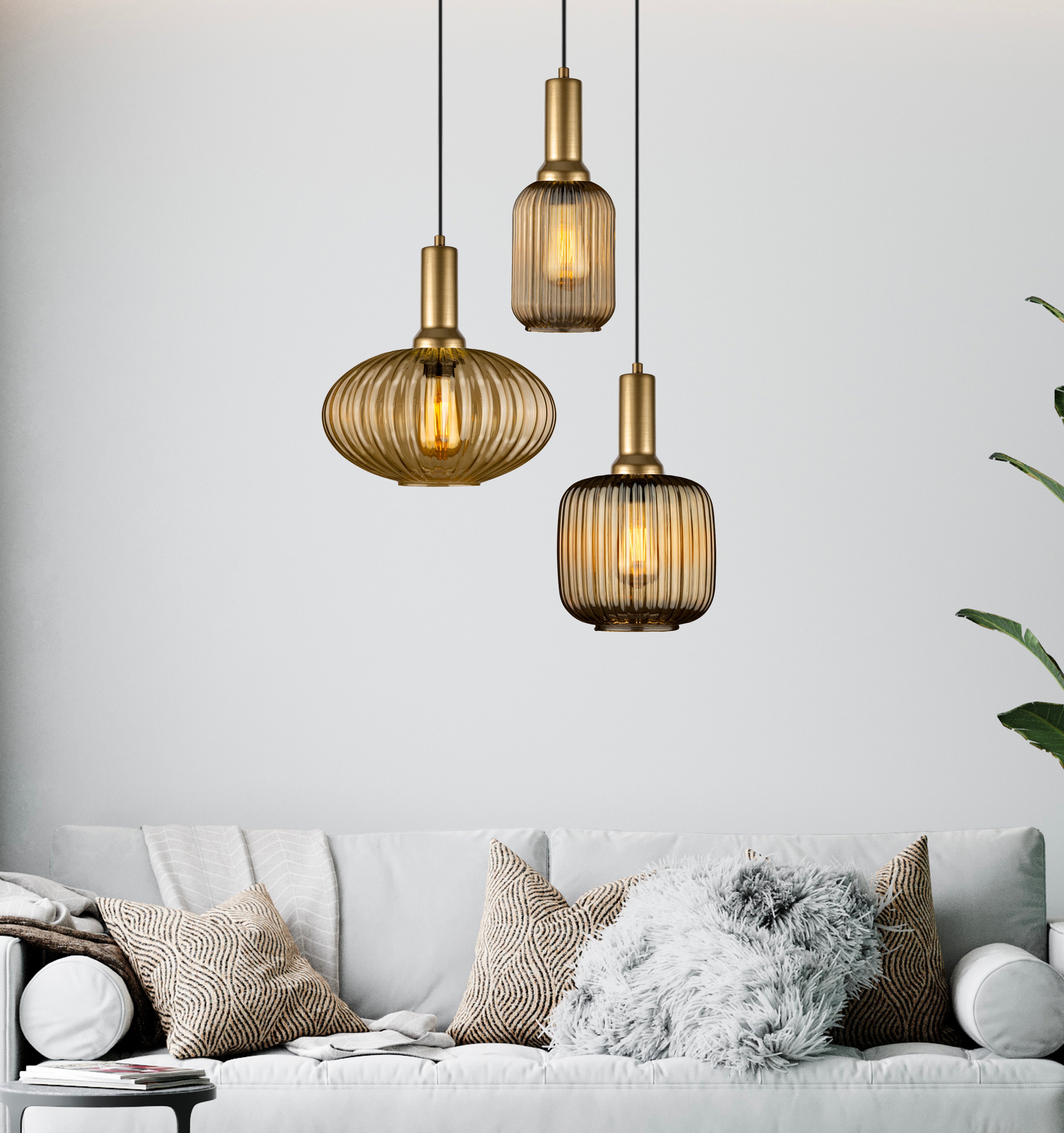 Milk Glass Multi Pendant Light Staircase, Custom Made Pendant Light, Mid-Century Modern, Ribbed -Pleated Glass, Organic Modern-Minimal