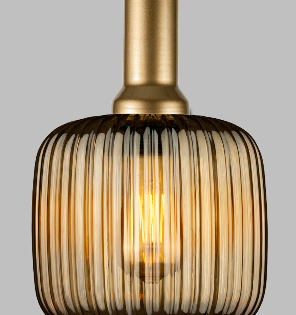 Amber Ribbed Glass Modern Pendant lighting, Custom Ribbed Glass Pendant Lighting, Multi Lighting for Stairwell Long Chandelier