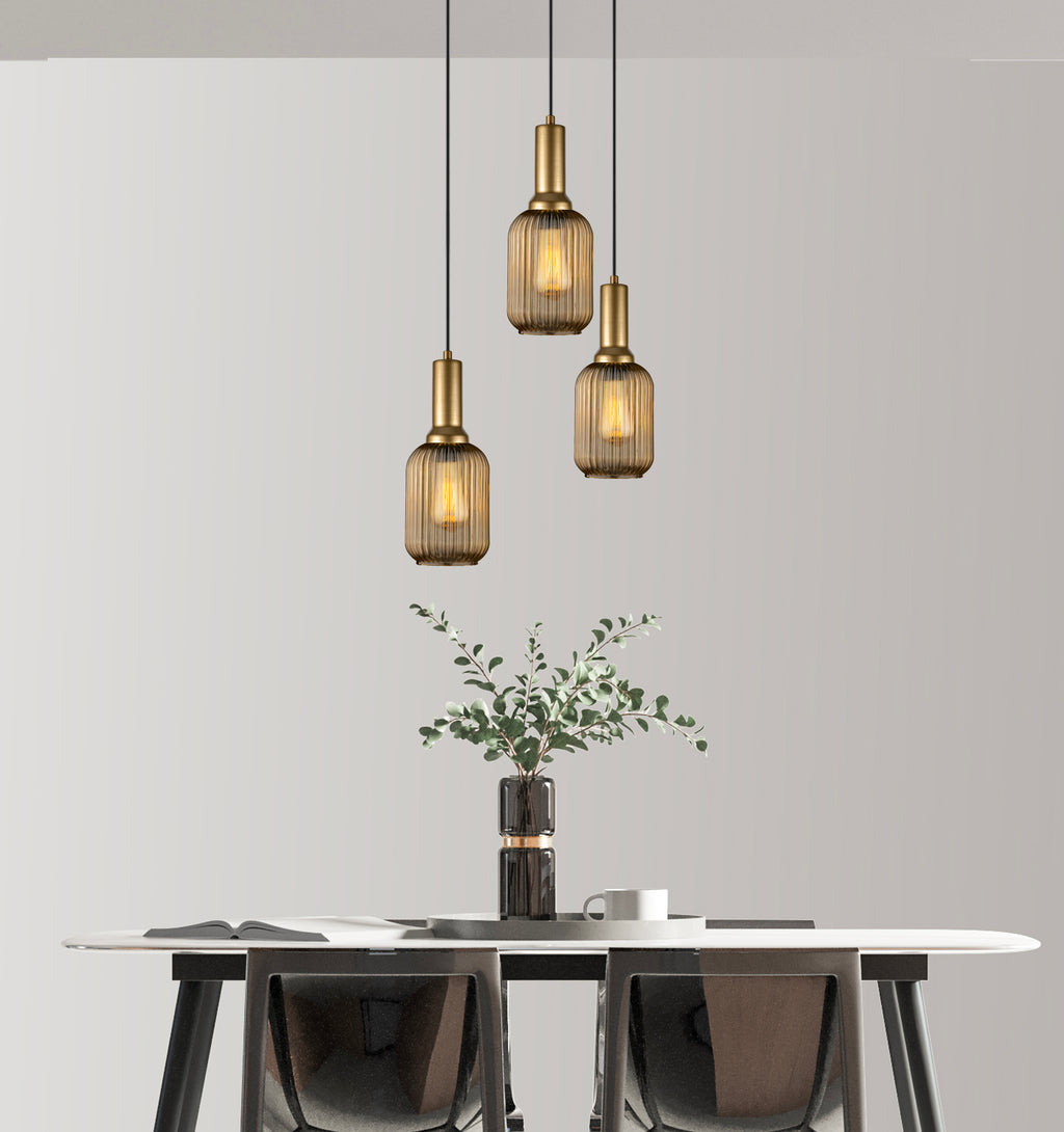 Clear Ribbed Glass Modern Pendant Lighting, Custom Glass Pendant Lighting, Elegant Multi Lighting for Stairwell Long Chandelier