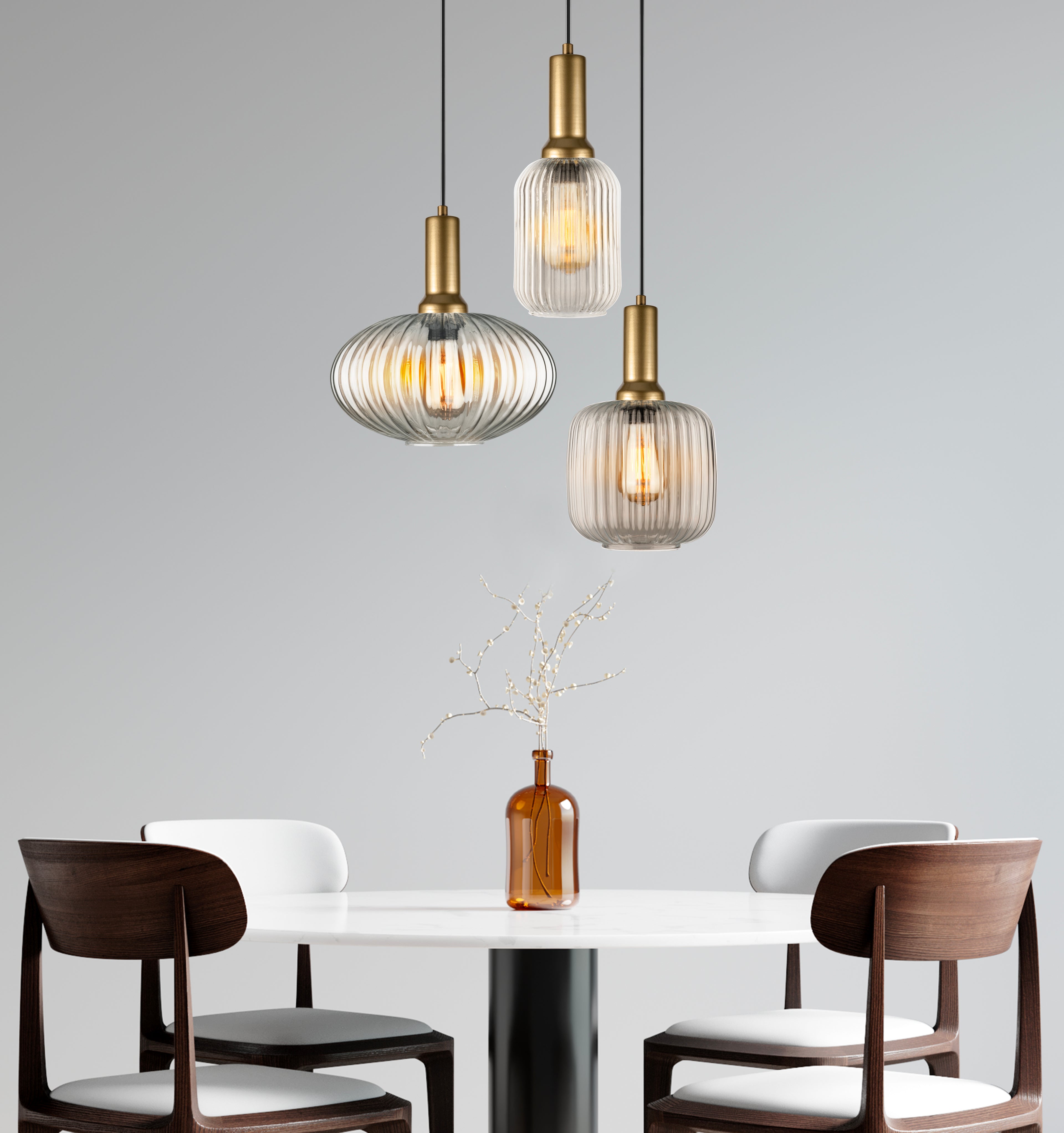 Milk Glass Multi Pendant Light Staircase, Custom Made Pendant Light, Mid-Century Modern, Ribbed -Pleated Glass, Organic Modern-Minimal