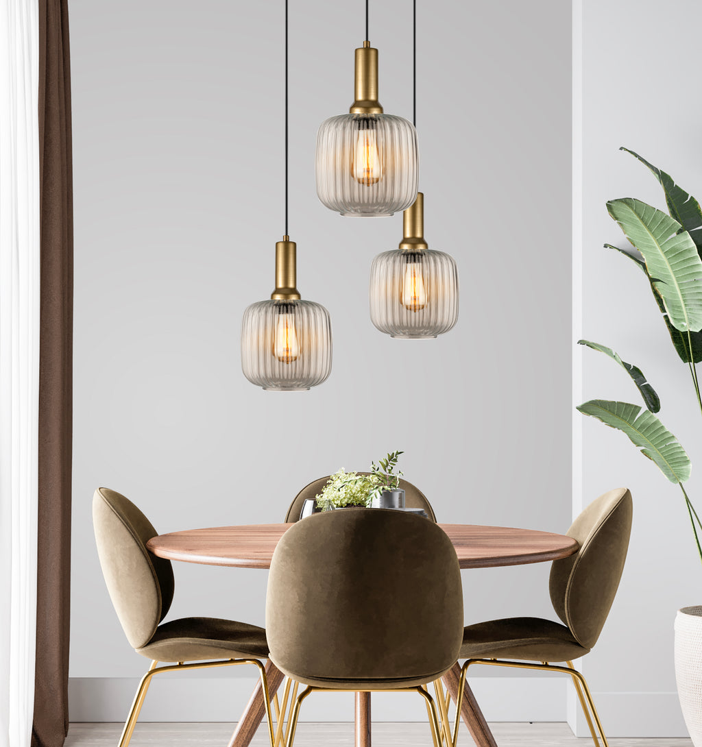 Amber Ribbed Glass Modern Pendant lighting, Custom Ribbed Glass Pendant Lighting, Multi Lighting for Stairwell Long Chandelier