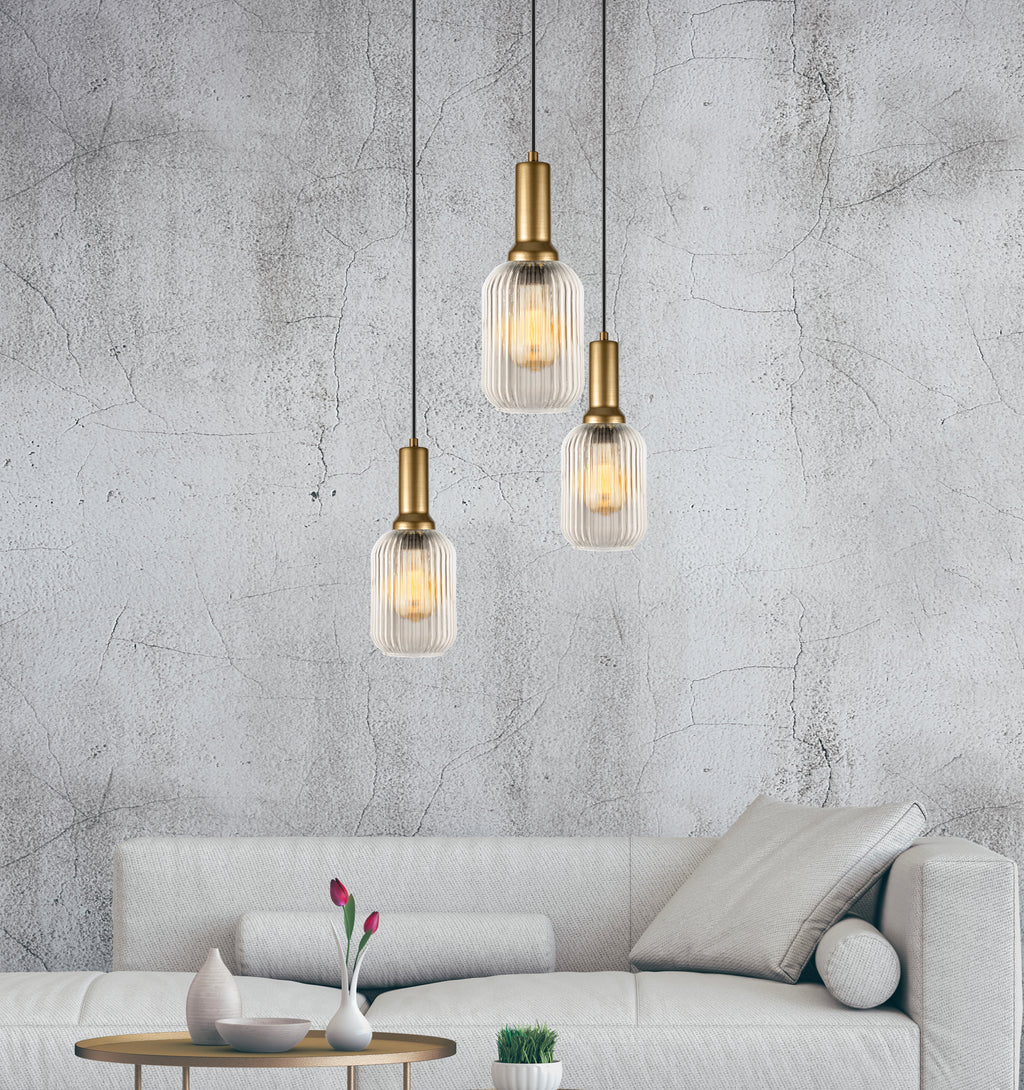 Clear Ribbed Glass Modern Pendant Lighting, Custom Glass Pendant Lighting, Elegant Multi Lighting for Stairwell Long Chandelier