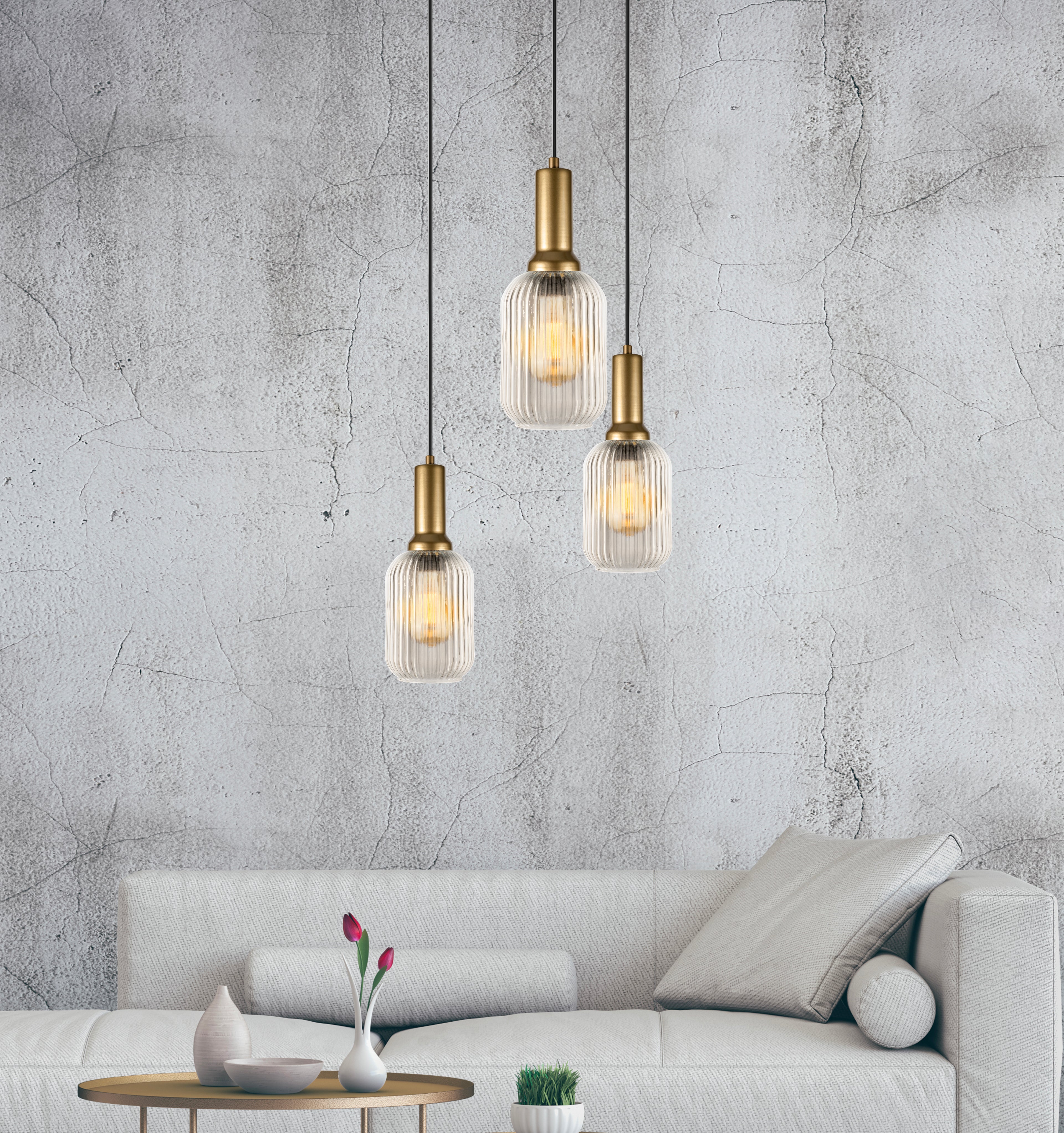Amber Ribbed Glass Modern Pendant Lighting, Custom Glass Pendant Lighting, Elegant Multi Lighting for Stairwell Long Chandelier