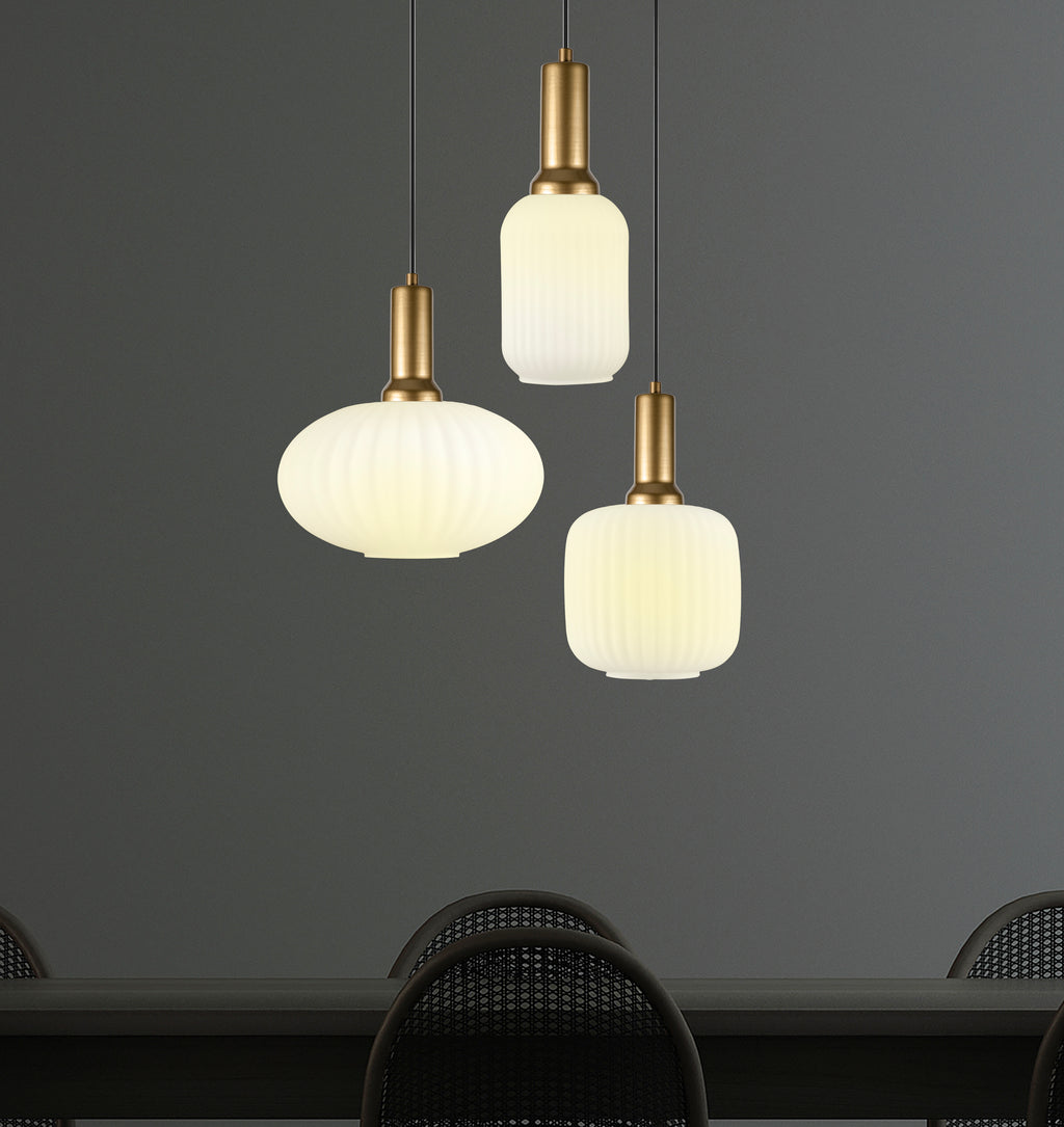 Milk Glass Multi Pendant Light Staircase, Custom Made Pendant Light, Mid-Century Modern, Ribbed -Pleated Glass, Organic Modern-Minimal