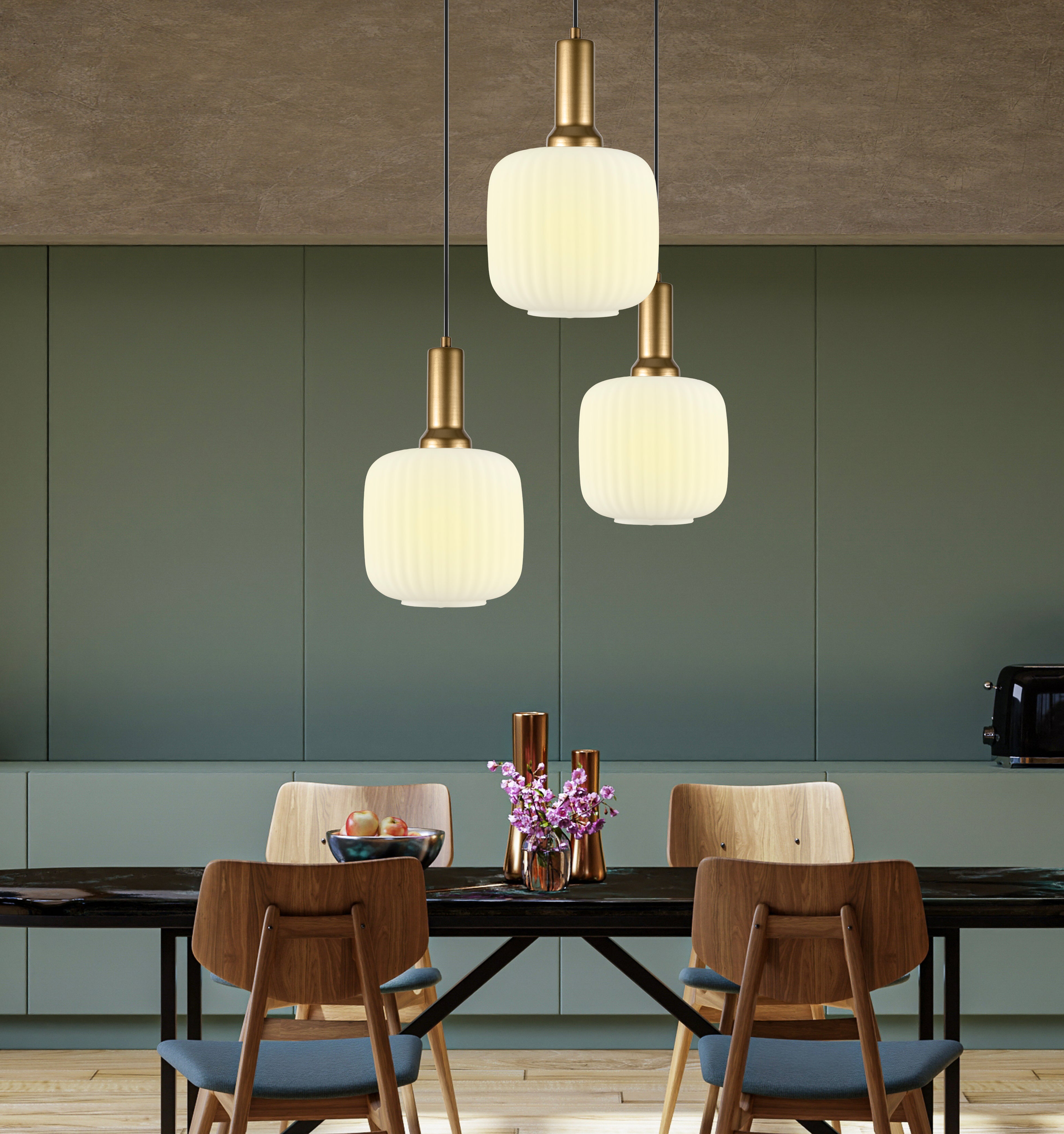 Amber Ribbed Glass Modern Pendant lighting, Custom Ribbed Glass Pendant Lighting, Multi Lighting for Stairwell Long Chandelier