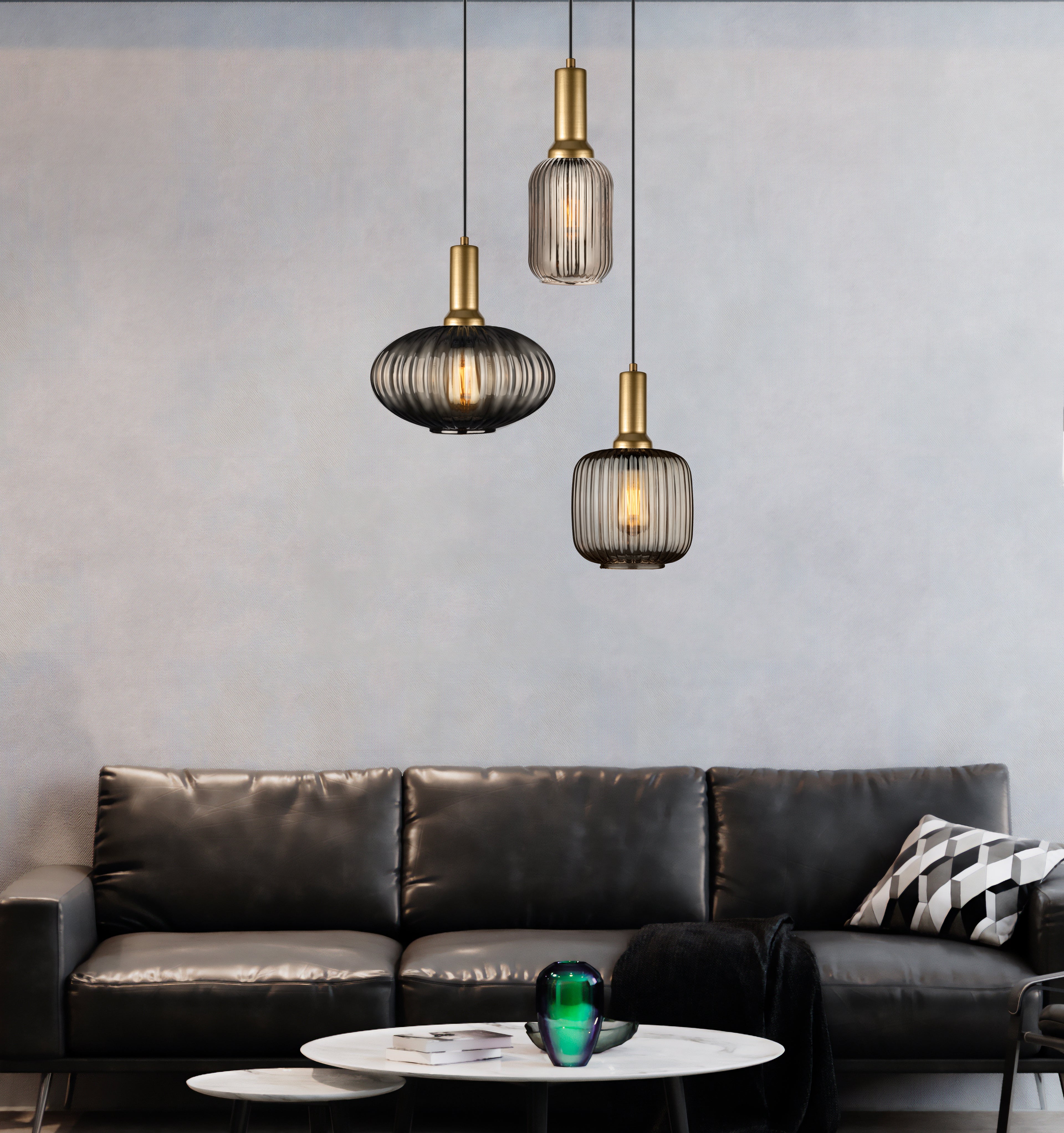 Milk Glass Multi Pendant Light Staircase, Custom Made Pendant Light, Mid-Century Modern, Ribbed -Pleated Glass, Organic Modern-Minimal