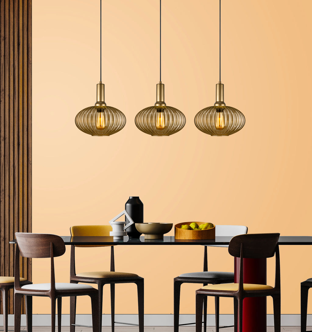 Amber Modern Glass Pendant Light, Custom Ribbed Glass Pendant Lighting, Multi Lighting for Stairwell Long Chandelier, Elegant Light Fixture