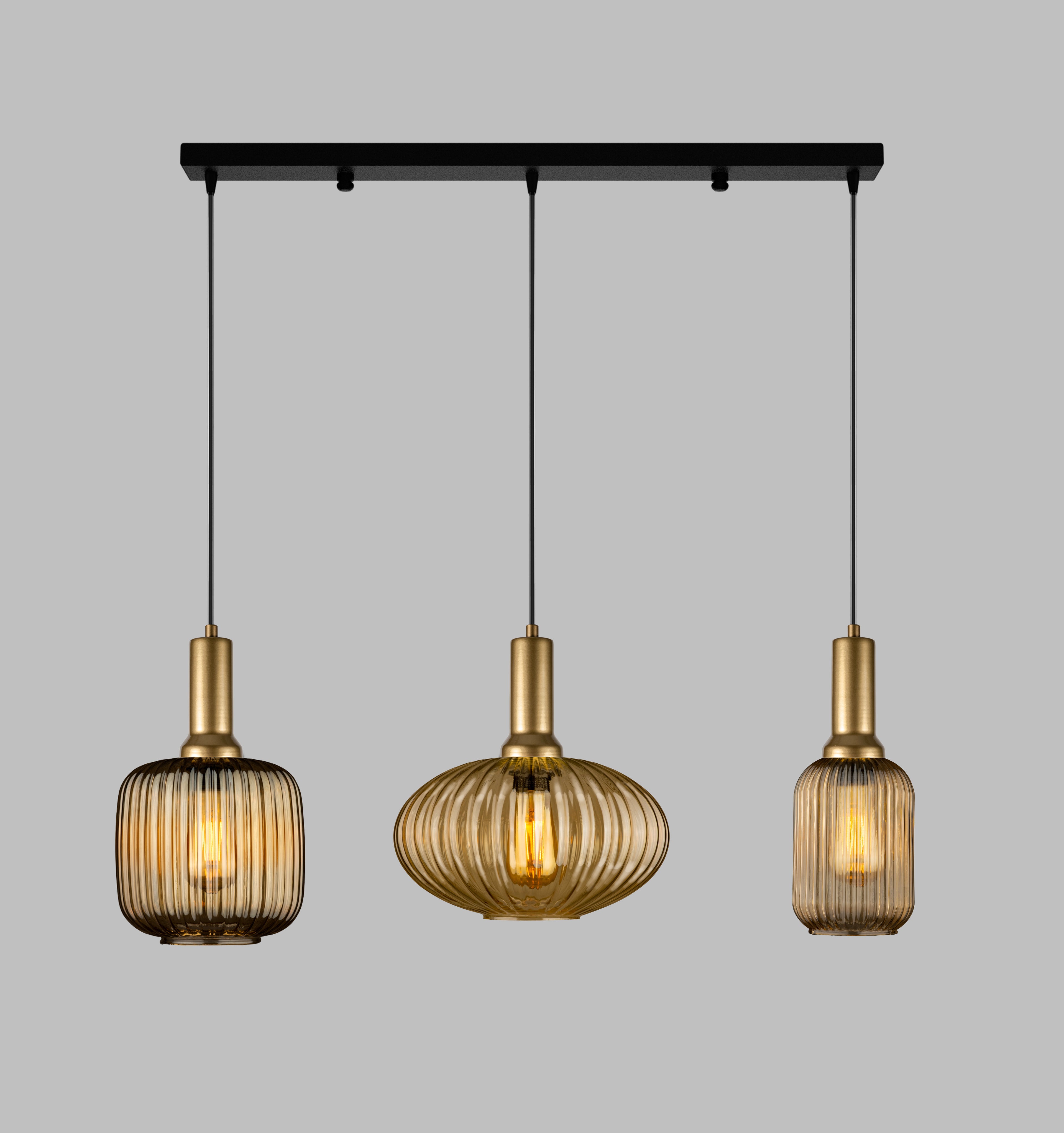 Linear Canopy Chandelier Mid Century Modern Smoky Gray Ribbed Glass 3 Different Shape, Amber-Clear-Milk Options, Symmetrical Vertical Groves, Custom Details Fixture (Kopya)