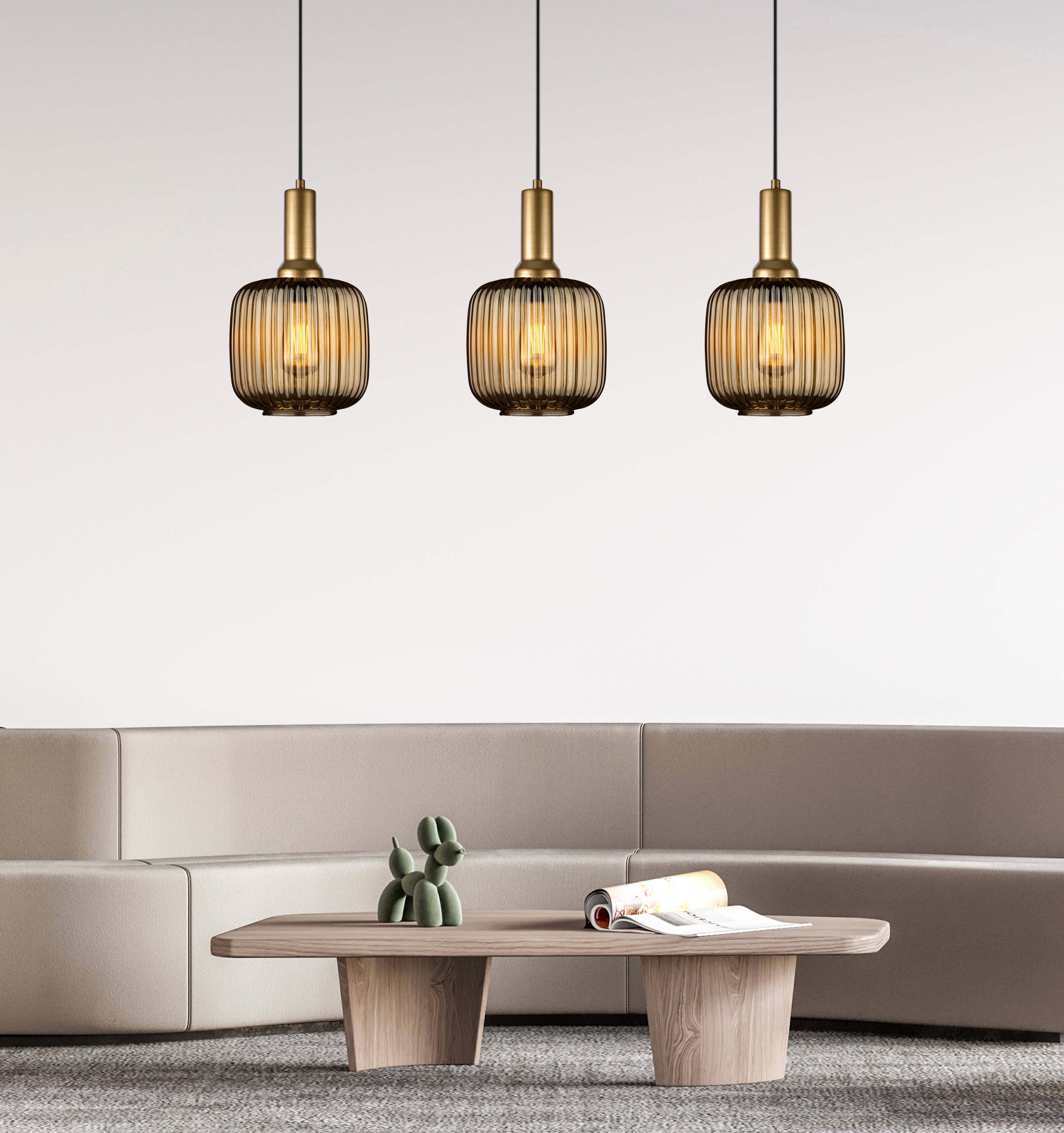 Ribbed Clear Glass Modern Pendant lighting, Custom Ribbed Glass Pendant Lighting, Multi Lighting for Stairwell Long Chandelier (Kopya)