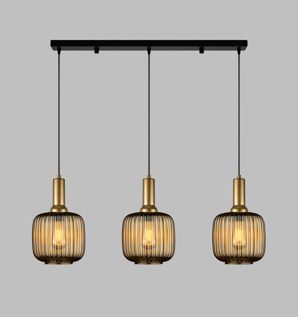 Linear Smoke Gray Ribbed Glass Modern Pendant Lighting, Custom Ribbed Glass Pendant Lighting, Nordic Style Glass Pendant Light for Kitchen Island