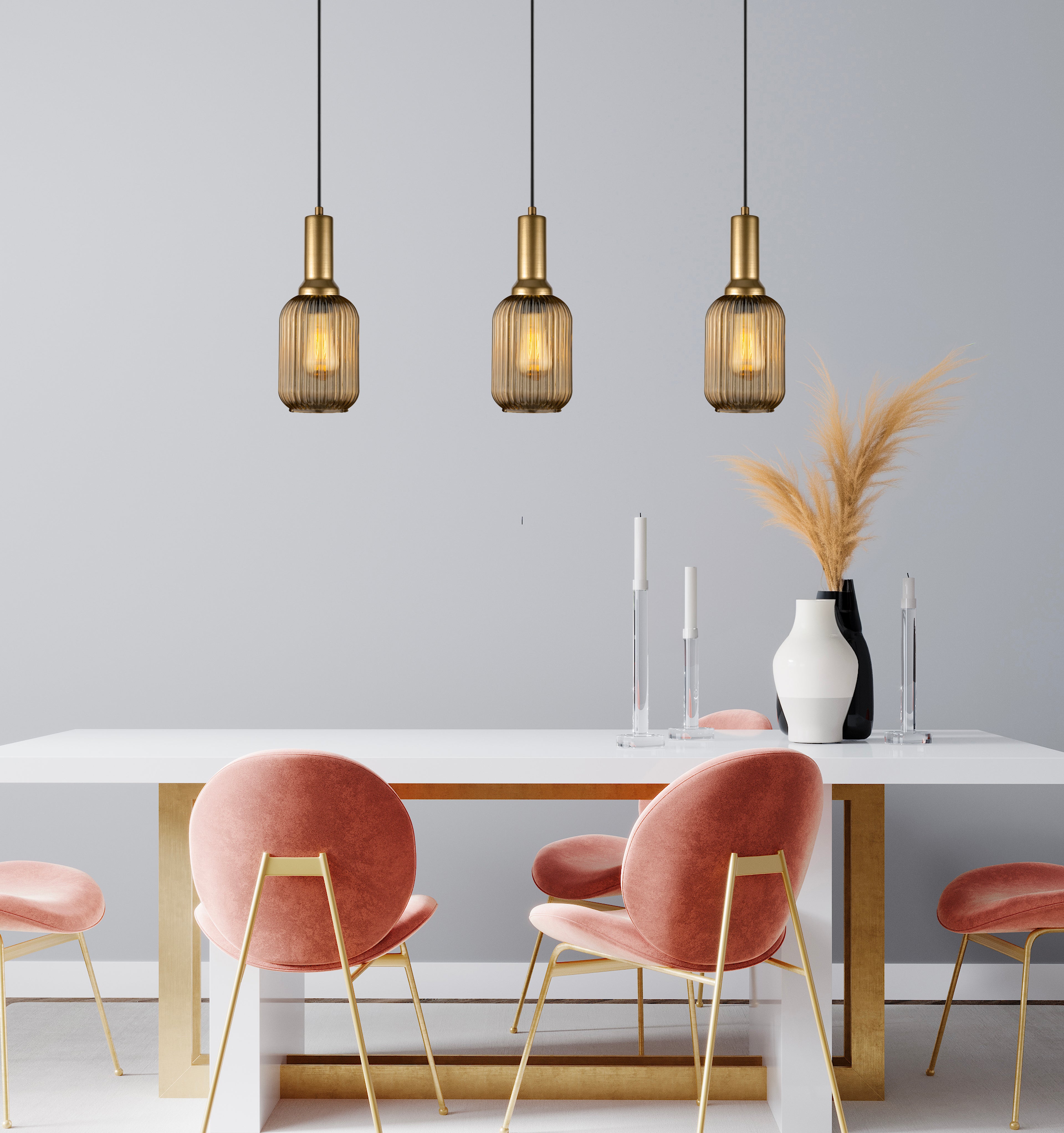 Soft Pendant Light, Ribbed Modern White Glass, Custom Cylinder Glass Color Fixture, Elegant Multi Light for Stairwell Long Chandelier