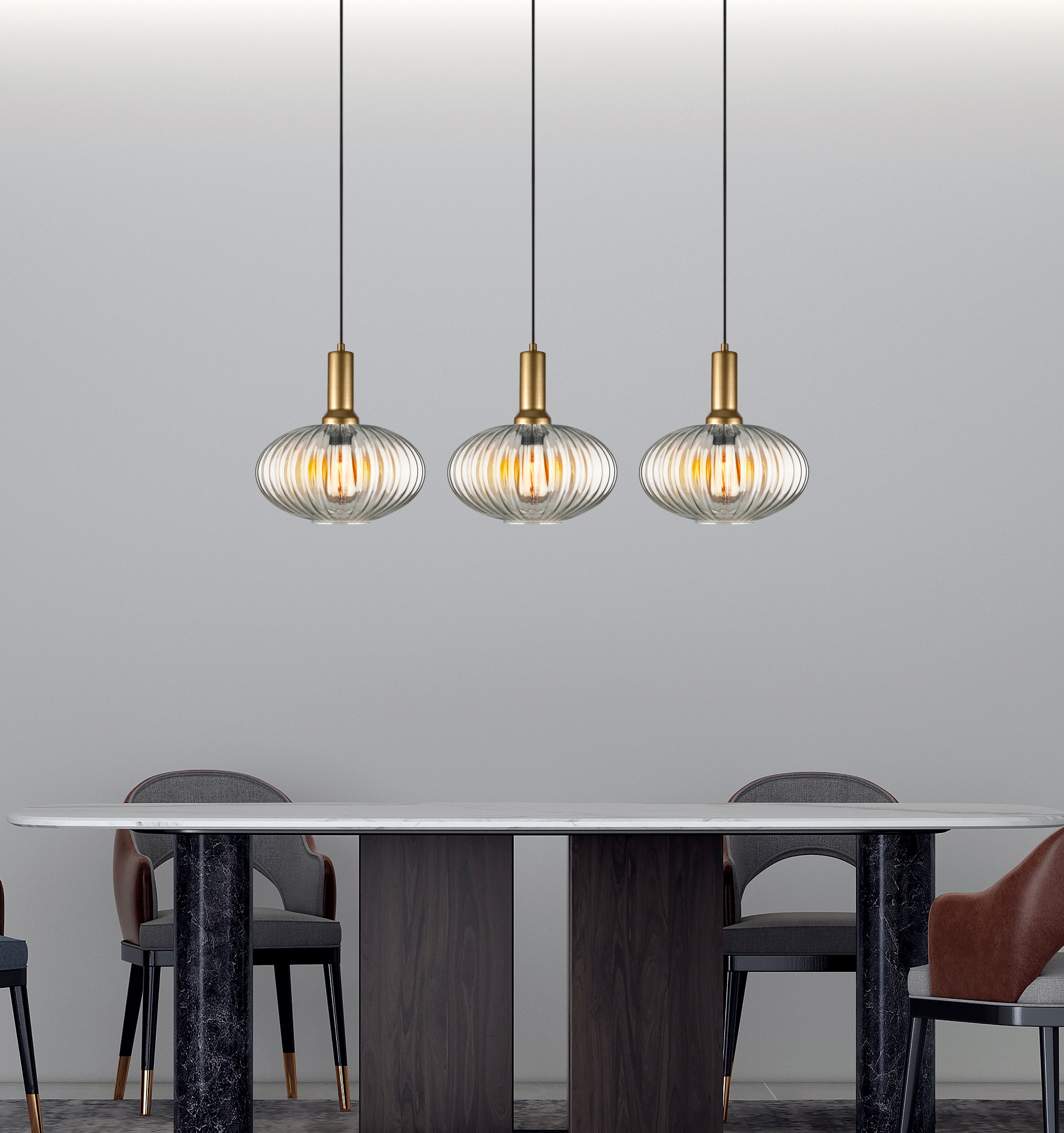 Amber Modern Glass Pendant Light, Custom Ribbed Glass Pendant Lighting, Multi Lighting for Stairwell Long Chandelier, Elegant Light Fixture