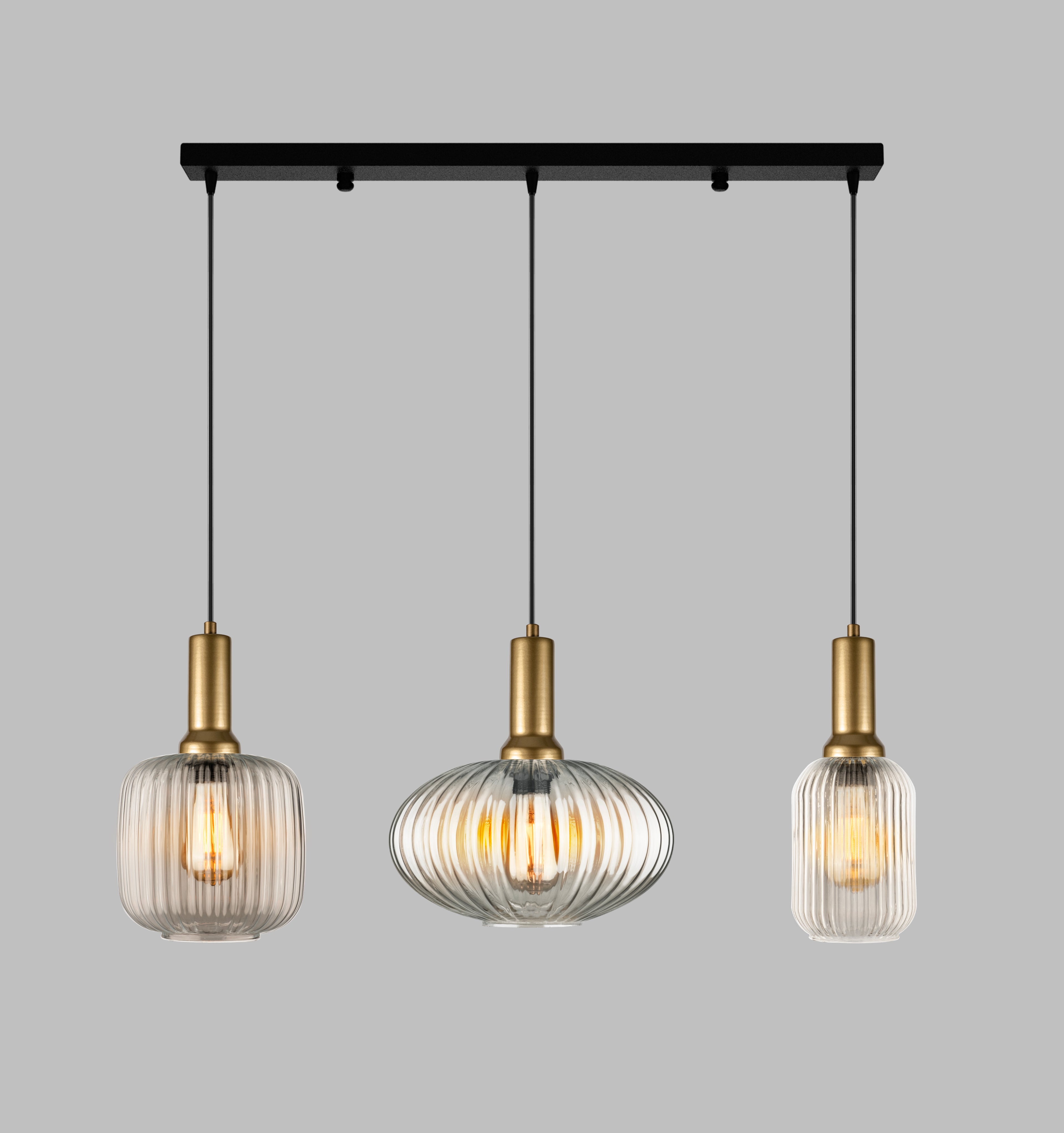 Linear Canopy Chandelier Mid Century Modern Smoky Gray Ribbed Glass 3 Different Shape, Amber-Clear-Milk Options, Symmetrical Vertical Groves, Custom Details Fixture (Kopya)