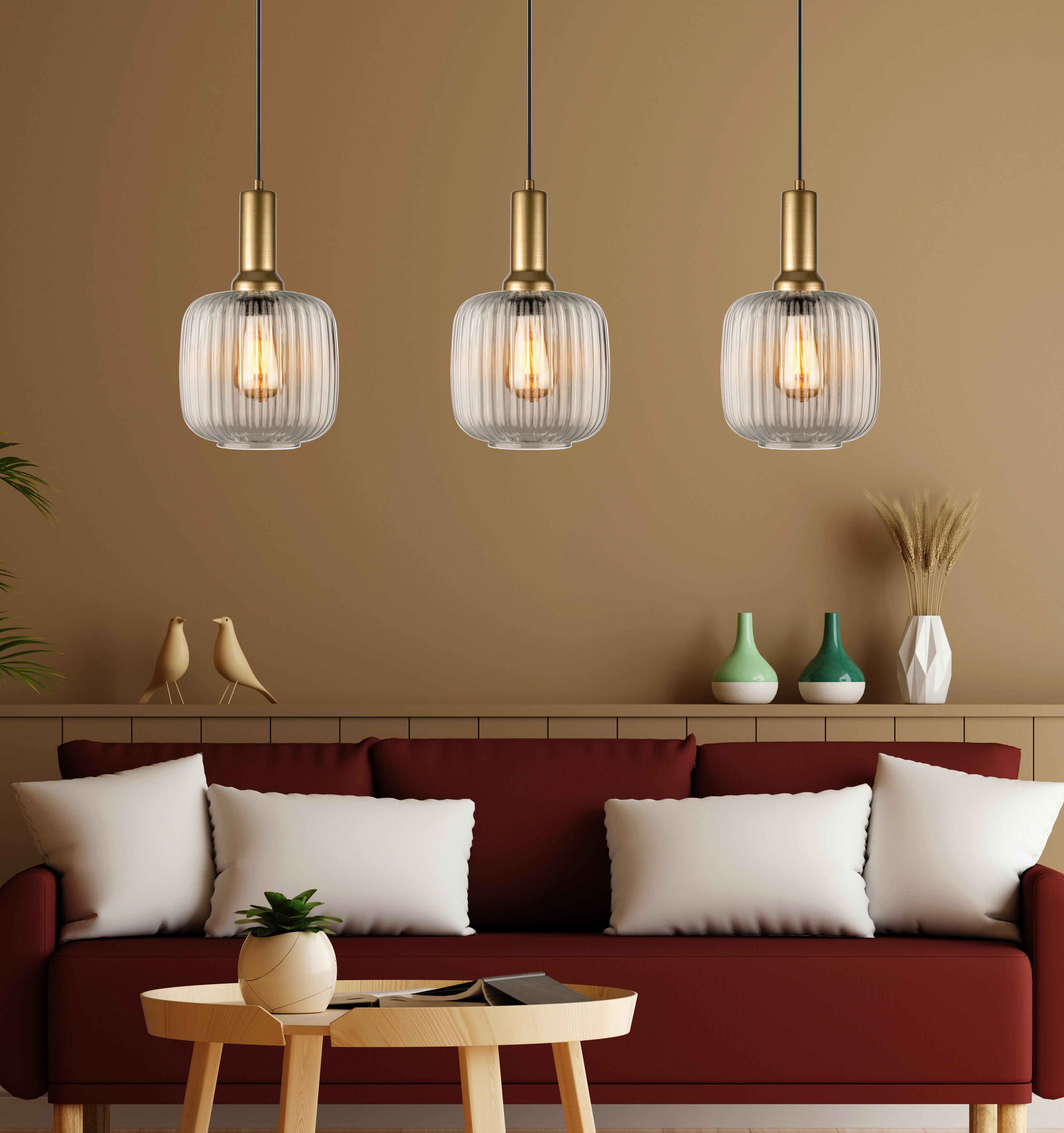 Ribbed Clear Glass Modern Pendant lighting, Custom Ribbed Glass Pendant Lighting, Multi Lighting for Stairwell Long Chandelier (Kopya)