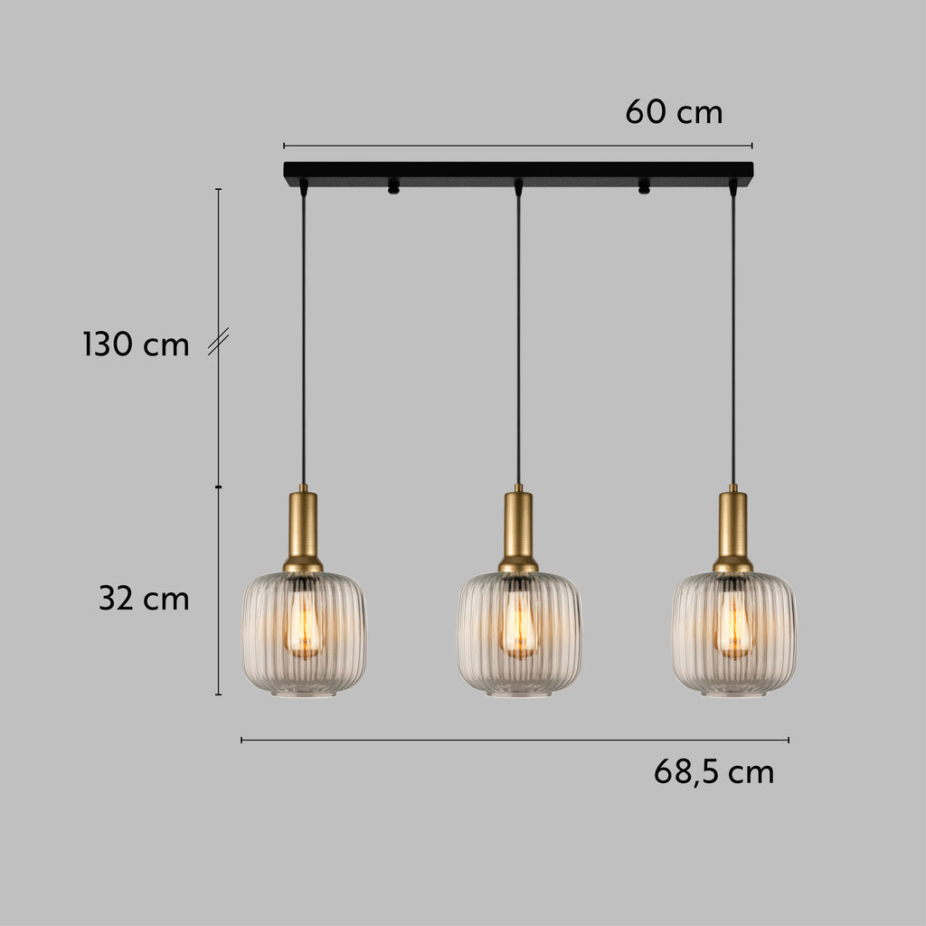 Linear Smoke Gray Ribbed Glass Modern Pendant Lighting, Custom Ribbed Glass Pendant Lighting, Nordic Style Glass Pendant Light for Kitchen Island