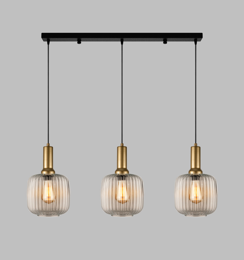Linear Smoke Gray Ribbed Glass Modern Pendant Lighting, Custom Ribbed Glass Pendant Lighting, Nordic Style Glass Pendant Light for Kitchen Island
