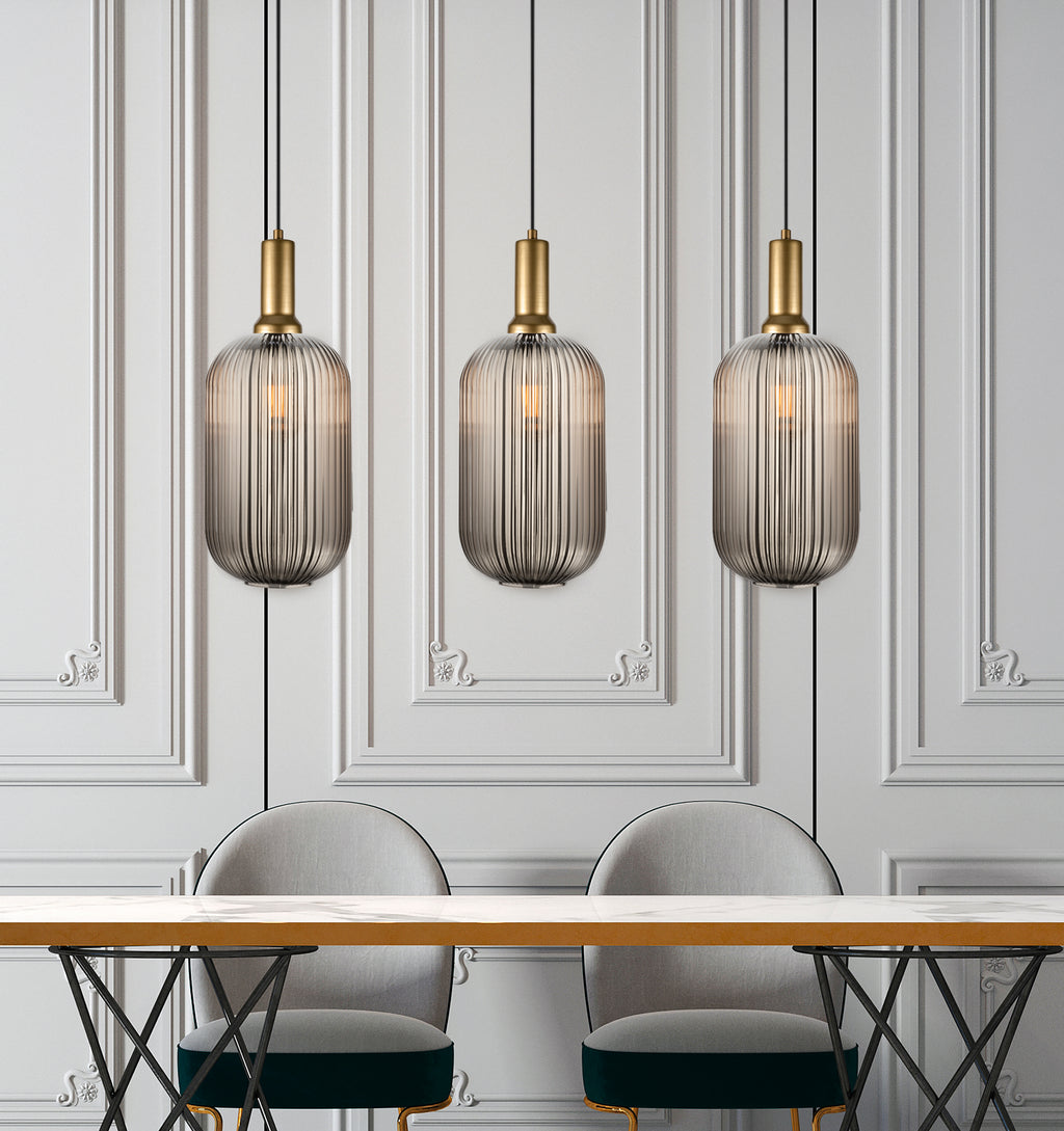 Custom Linear Pendant Lighting with Smoke Glass, Adjustable Cable Lengths and Canopy Sizes for Interior Design Projects