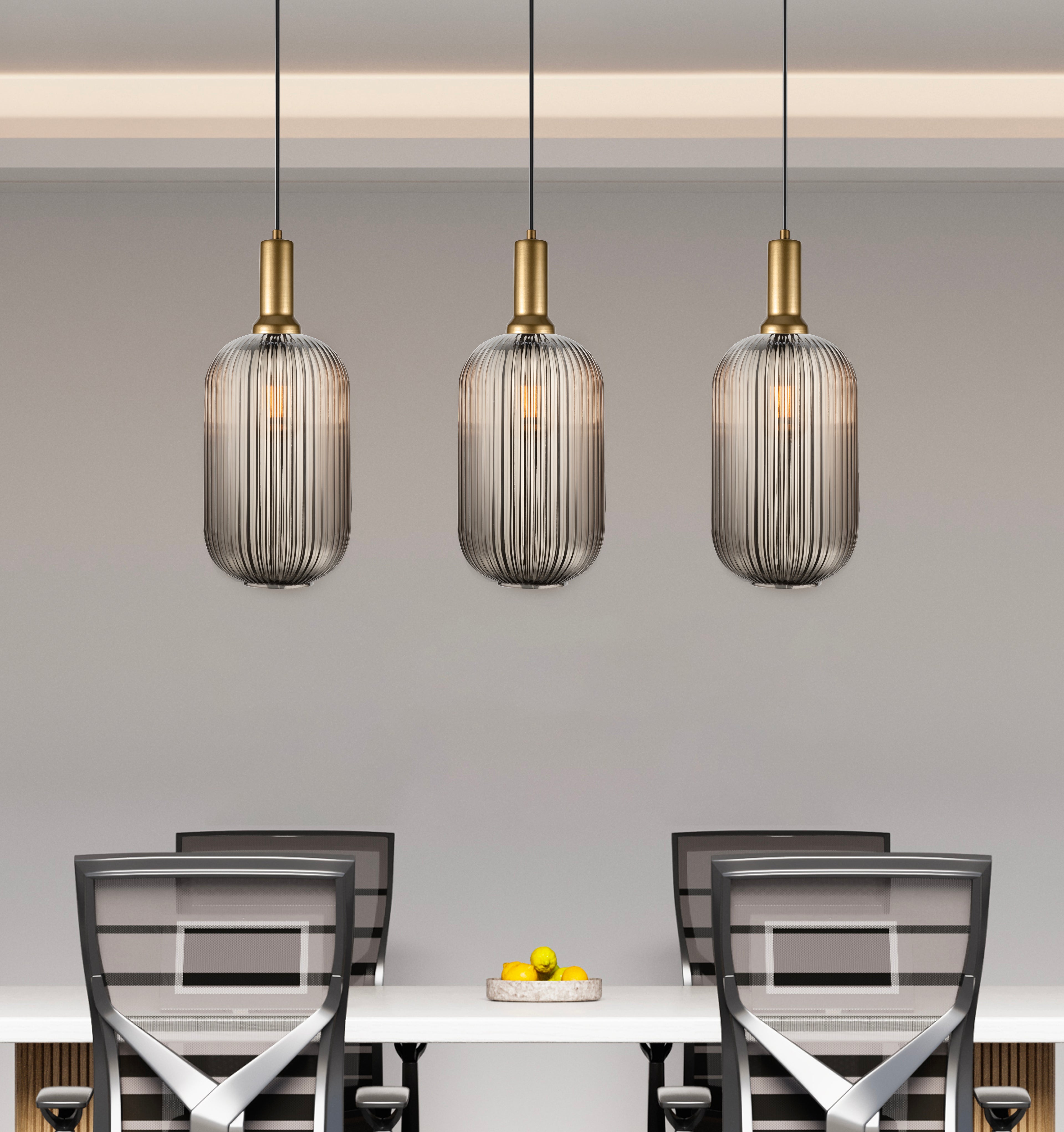 Custom Linear Pendant Lighting with Smoke Glass, Adjustable Cable Lengths and Canopy Sizes for Interior Design Projects