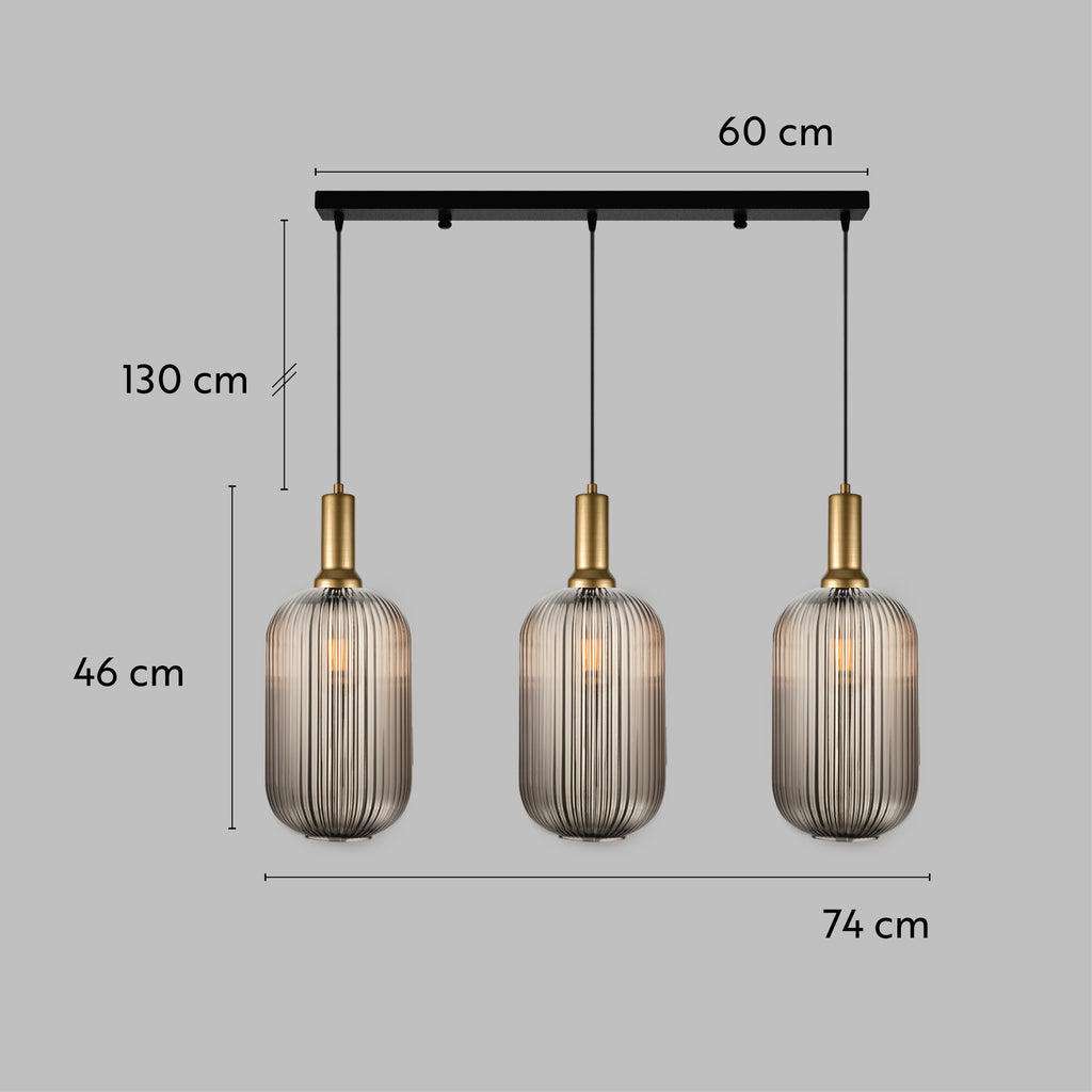 Custom Linear Pendant Lighting with Smoke Glass, Adjustable Cable Lengths and Canopy Sizes for Interior Design Projects
