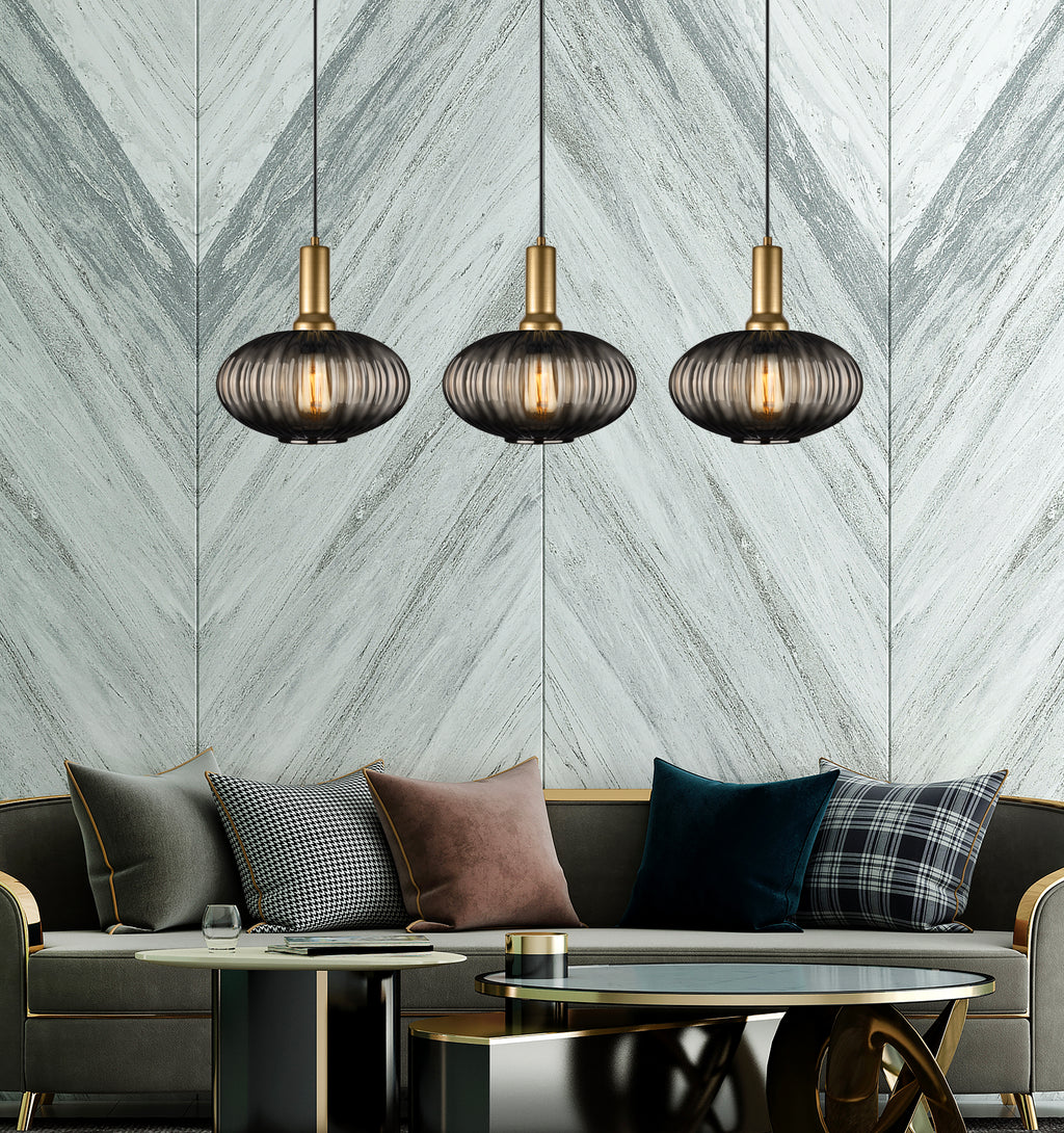Amber Modern Glass Pendant Light, Custom Ribbed Glass Pendant Lighting, Multi Lighting for Stairwell Long Chandelier, Elegant Light Fixture