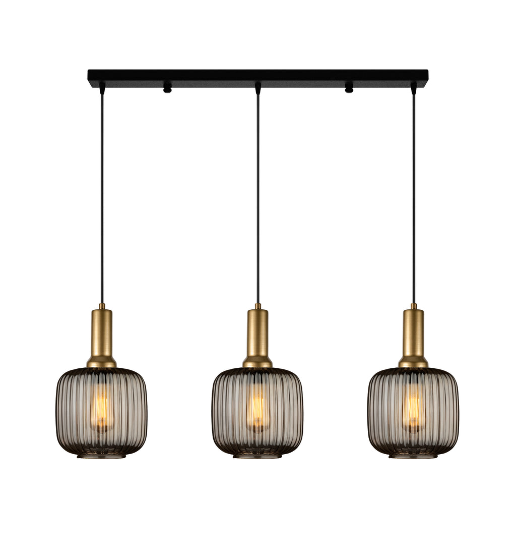 Linear Smoke Gray Ribbed Glass Modern Pendant Lighting, Custom Ribbed Glass Pendant Lighting, Nordic Style Glass Pendant Light for Kitchen Island