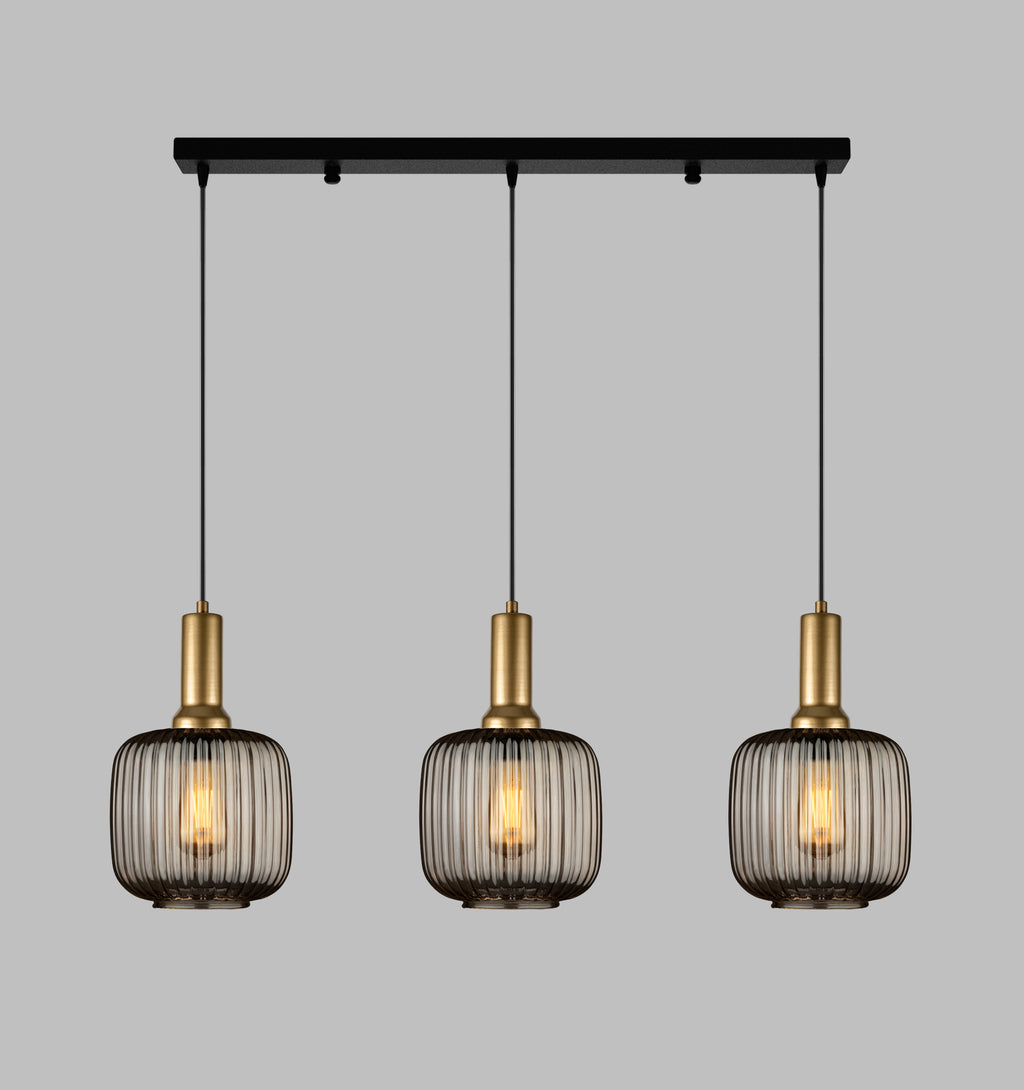 Linear Smoke Gray Ribbed Glass Modern Pendant Lighting, Custom Ribbed Glass Pendant Lighting, Nordic Style Glass Pendant Light for Kitchen Island